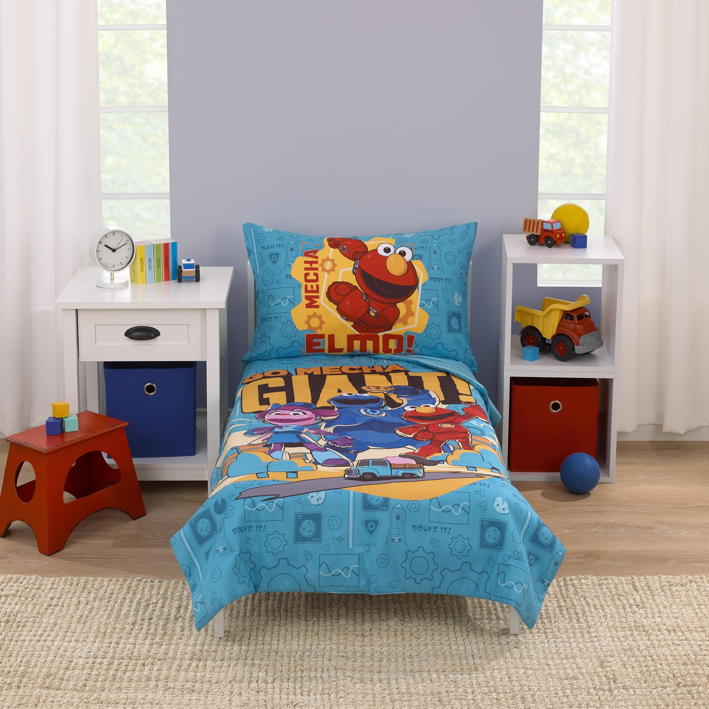 NoJo Sesame Street Mecha Builders Toddler Collection Cookie Monster, Elmo and Abby 4 Piece Toddler Bed Set (Set of 4)