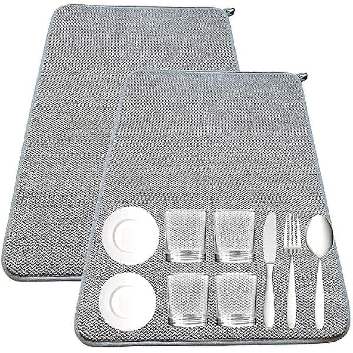 Set of 2 Large Microfiber Drying Mat,Thickened Dish Drying Mat for Kitchen Counter,Absorbent Pads Set,Quick-drying Placemats,for Tableware Dishes Cups (Gray)