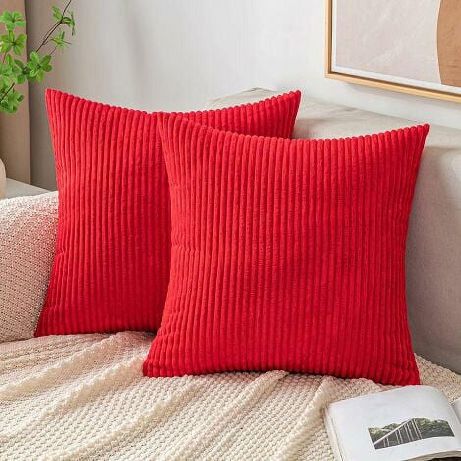 Red Ribbed Velvet 18x18 Euro Throw Pillow Covers, Set of 2