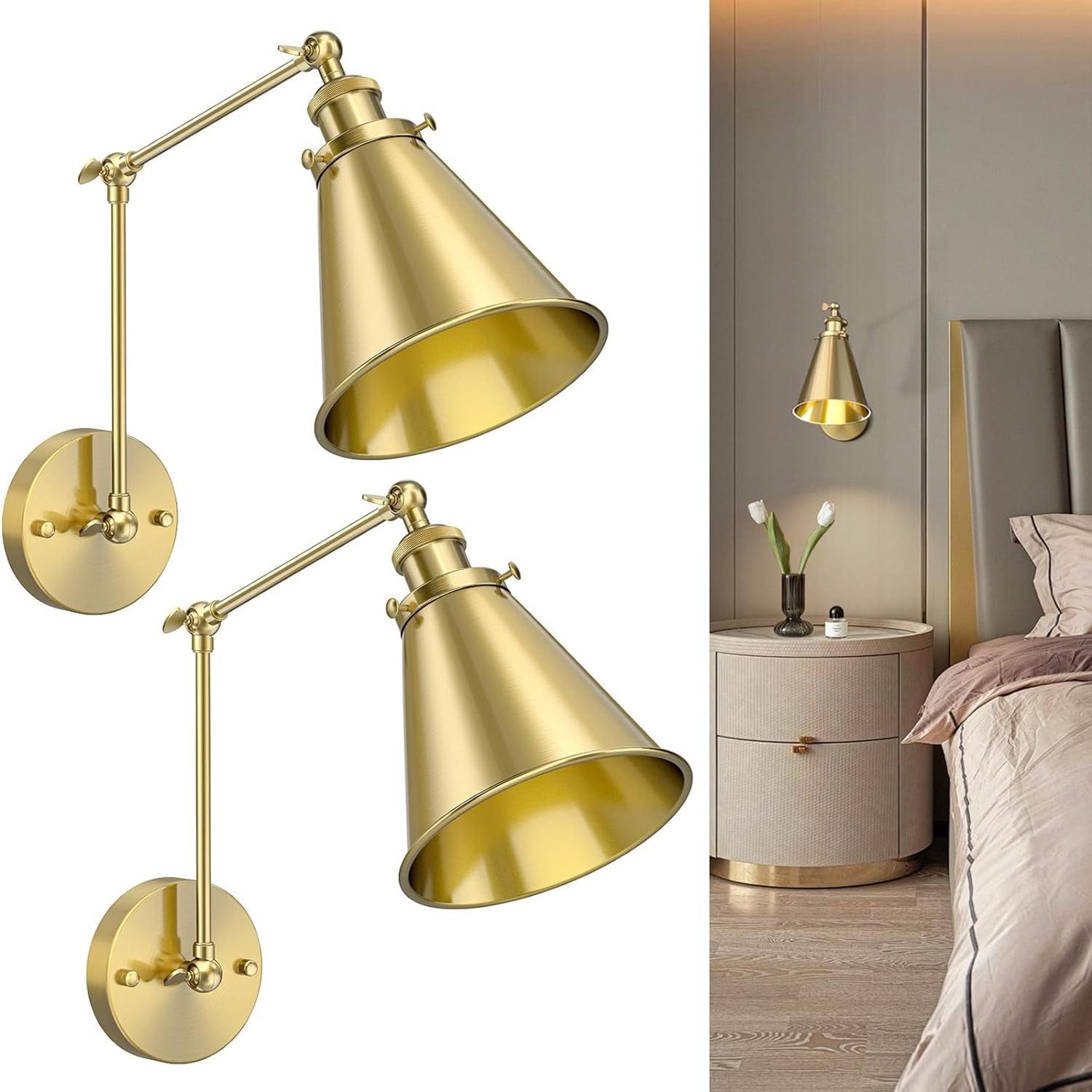 Gold Adjustable Swing Arm Wall Sconce Set with Metal Shade