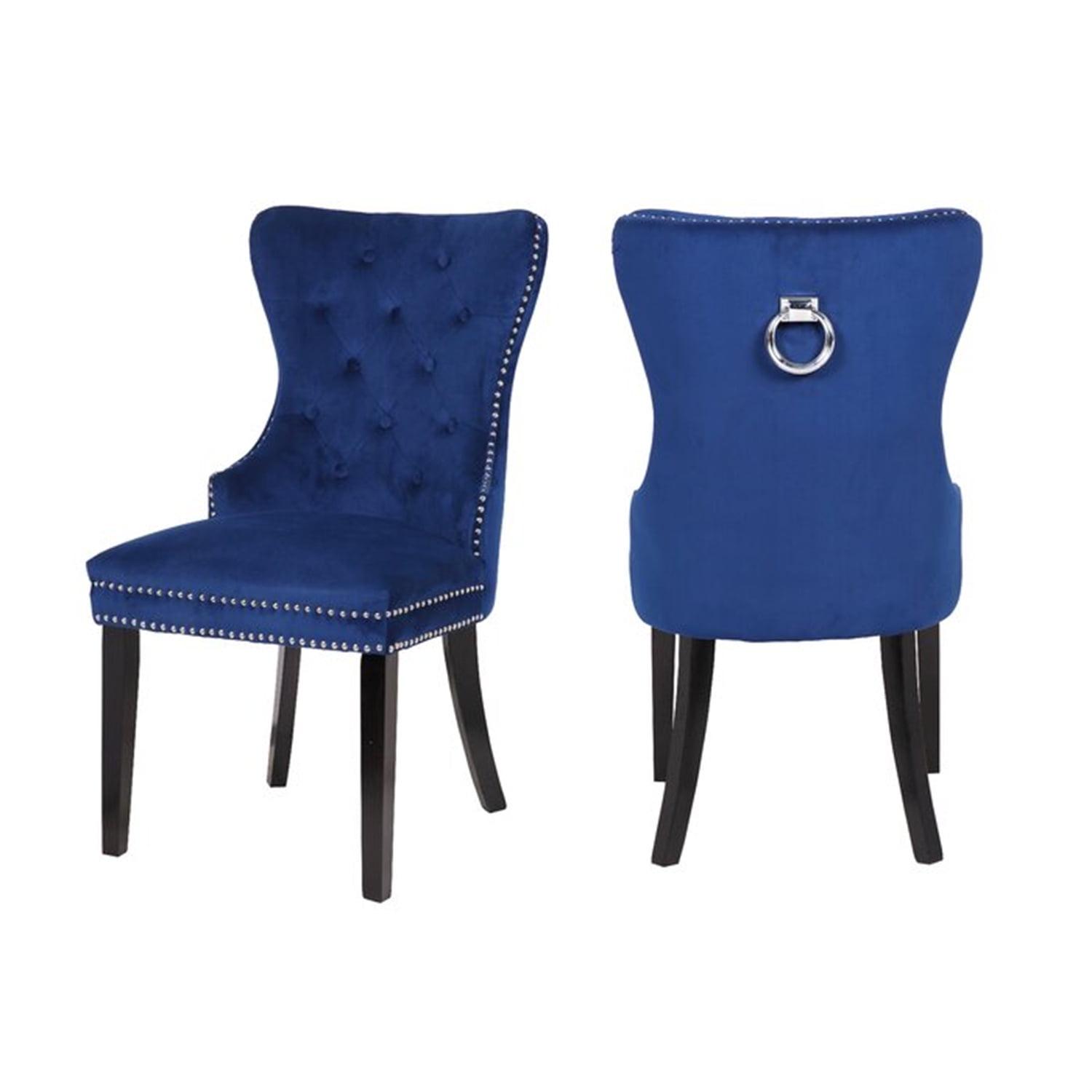 ODUSE-DAILY Velvet Dining Chairs Set of 2, Navy Kitchen & Dining Room Chairs, Tufted Dining Chairs, Fabric Upholstered, Solid Wood, Sillas De Comedor (Blue, 2 Pcs)