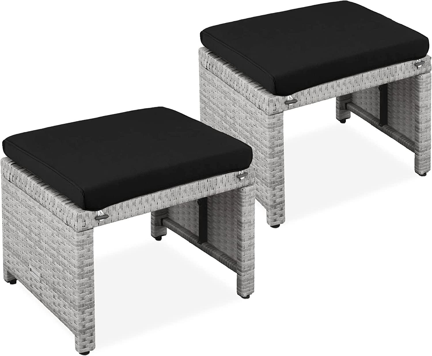 Best Choice Products Set of 2 Multipurpose Patio Wicker Ottomans w/ Removable Cushions, Steel Frame