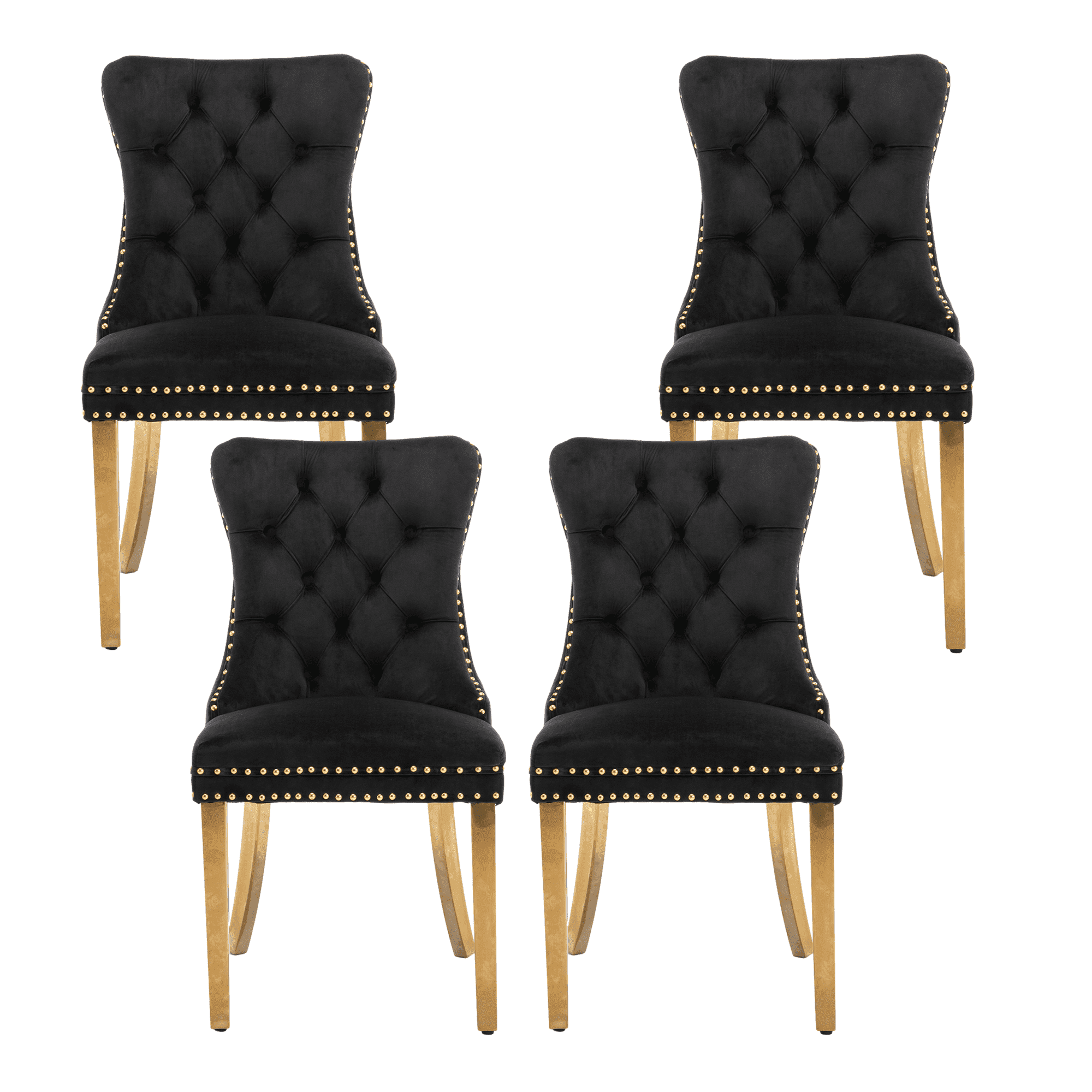 Black Velvet High Back Upholstered Side Chair Set