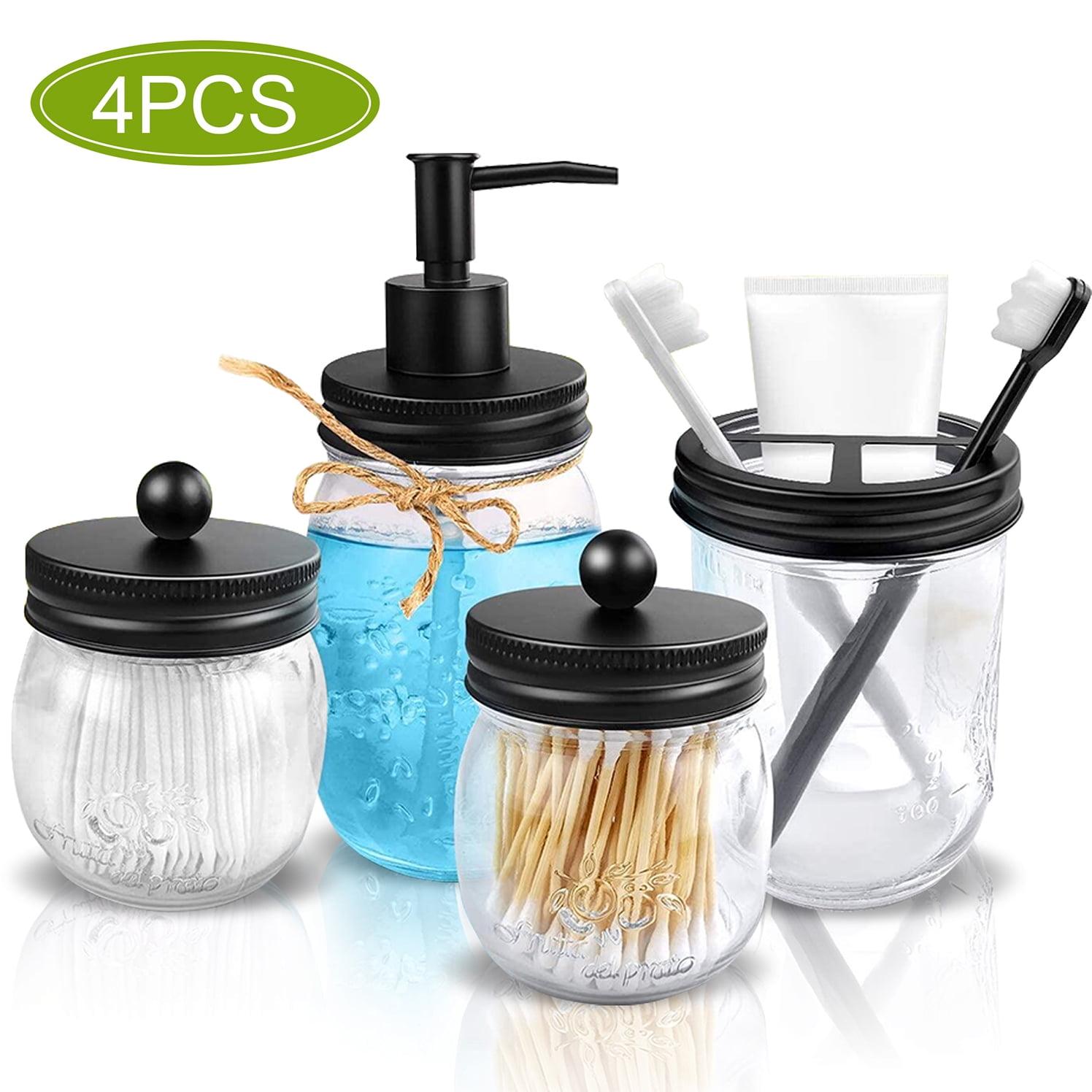 Okuna Outpost 4 Piece Glass Bathroom Accessories Set with Soap Dispenser, Toothbrush Holder, Apothecary Mason Jar
