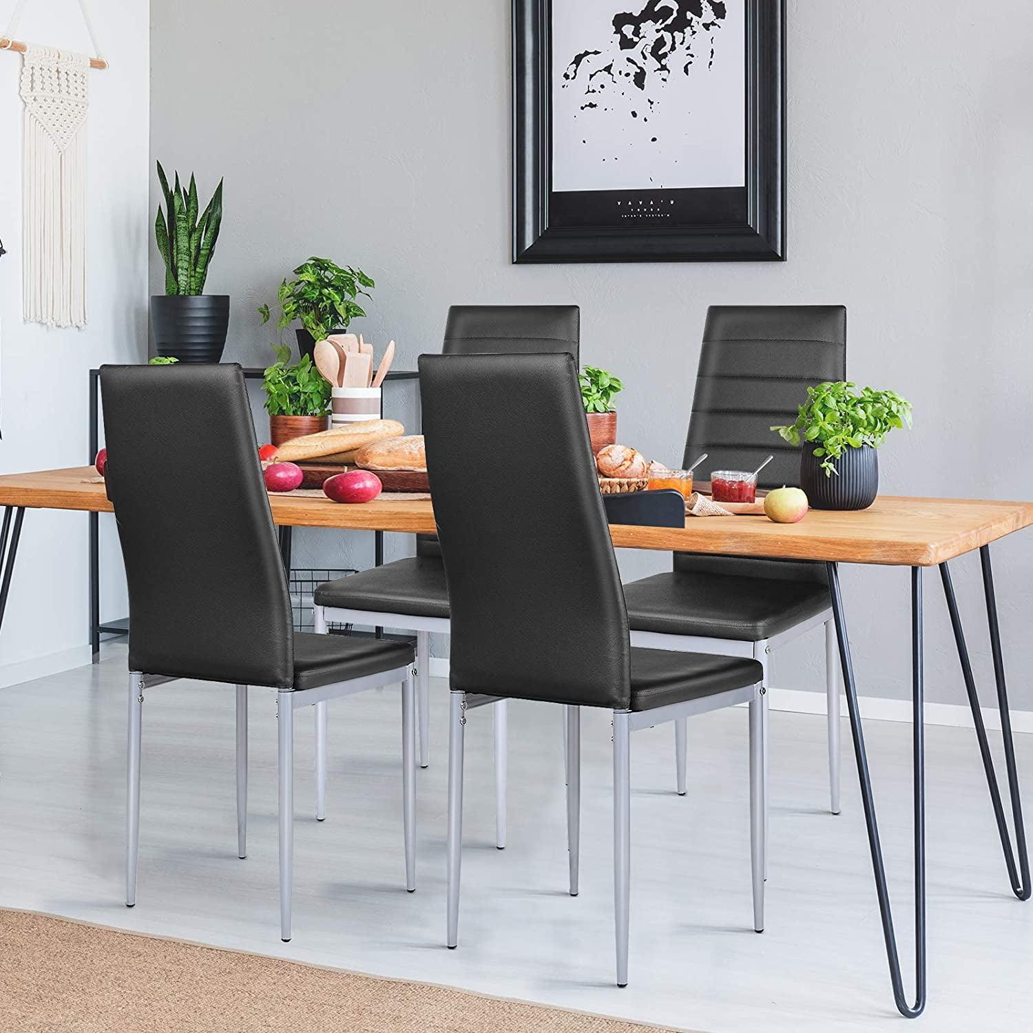 Black Faux Leather High Back Dining Side Chair Set