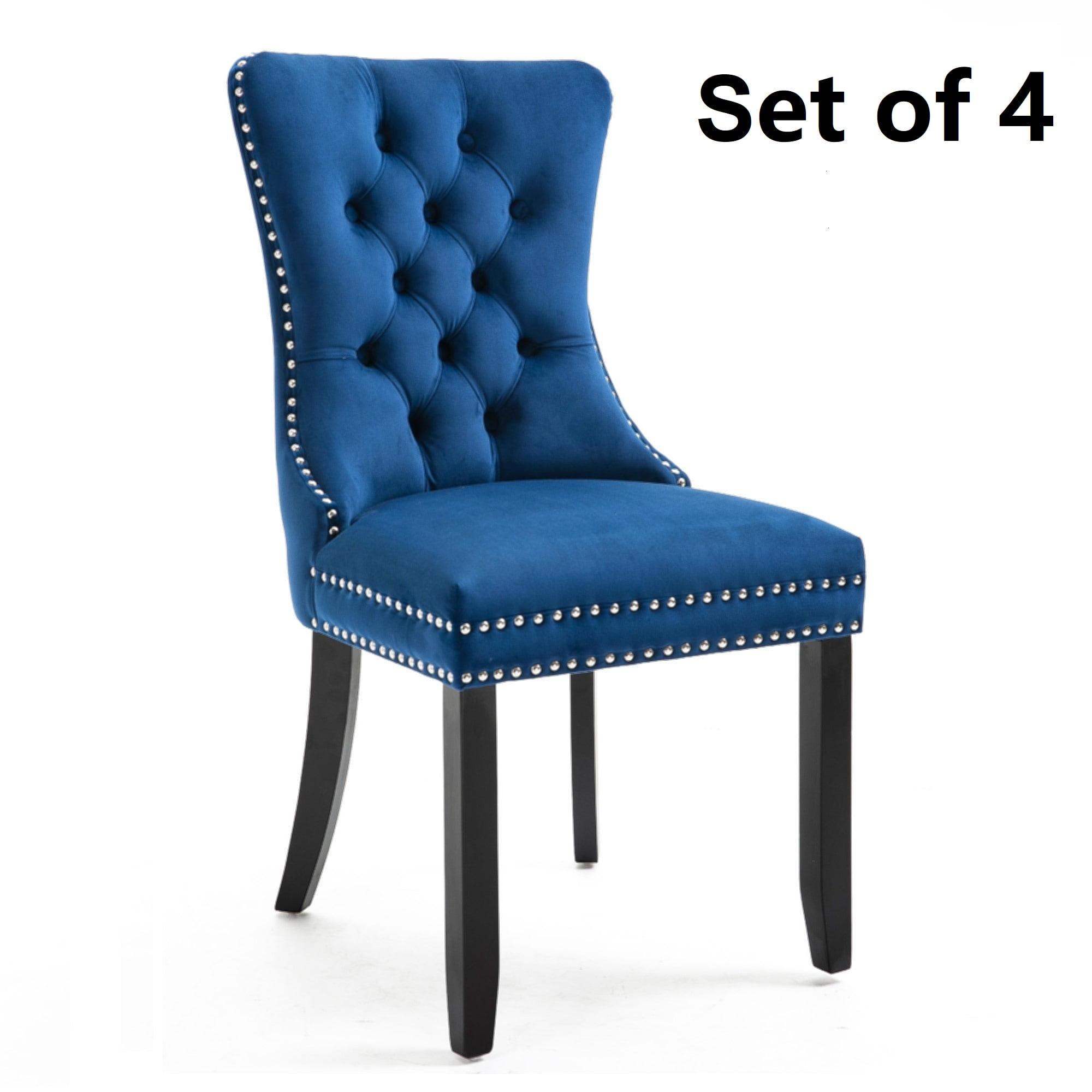 ODUSE-DAILY Velvet Dining Chairs Set of 4, Navy Kitchen & Dining Room Chairs, Tufted Dining Chairs, Fabric Upholstered, Solid Wood, Sillas De Comedor (Blue, 4 Pcs)