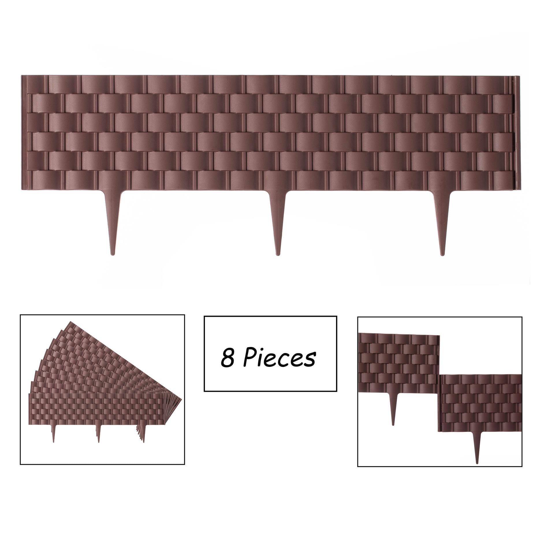 Gardenised Set of 8 Pcs Rattan-Inspired Plastic Landscape Edging and Garden Fence Borders in a Rich Coffee Hue for Lawn, Outdoor Patio, Garden