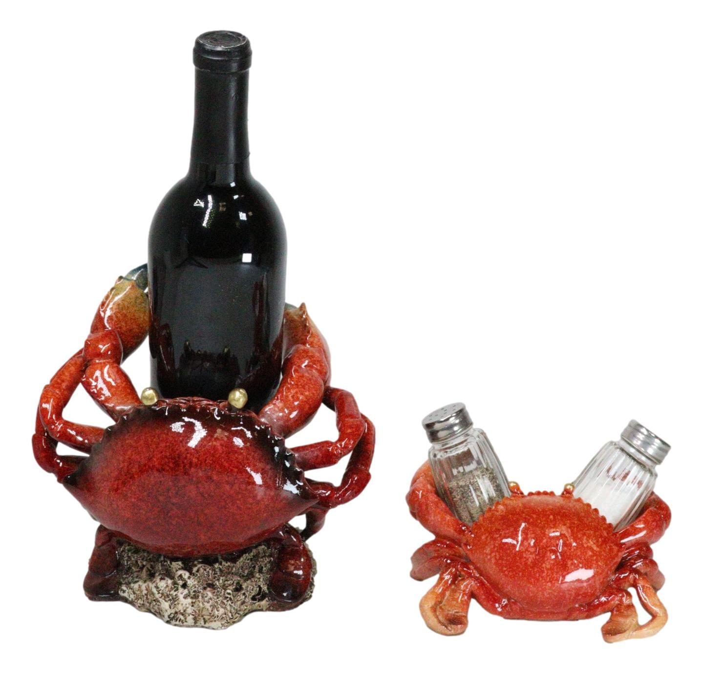 Beachcrest Home™ Set Of 2 Ocean Marine Stone Crab Wine Bottle And Salt Pepper Shakers Holders (Set of 2)