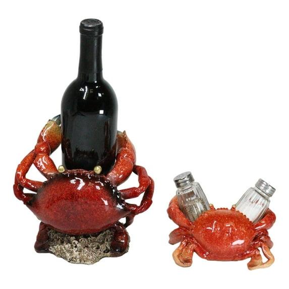 Beachcrest Home™ Set Of 2 Ocean Marine Stone Crab Wine Bottle And Salt Pepper Shakers Holders (Set of 2)