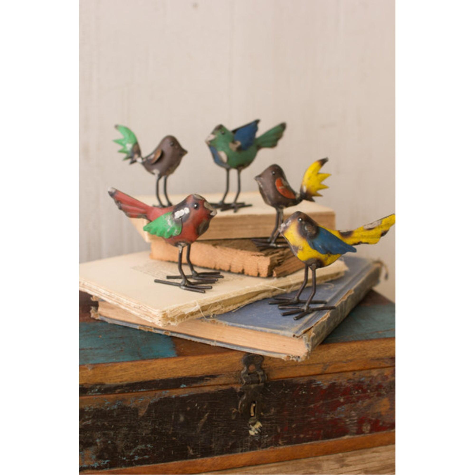 Set of Five Multicolor Recycled Metal Bird Figurines