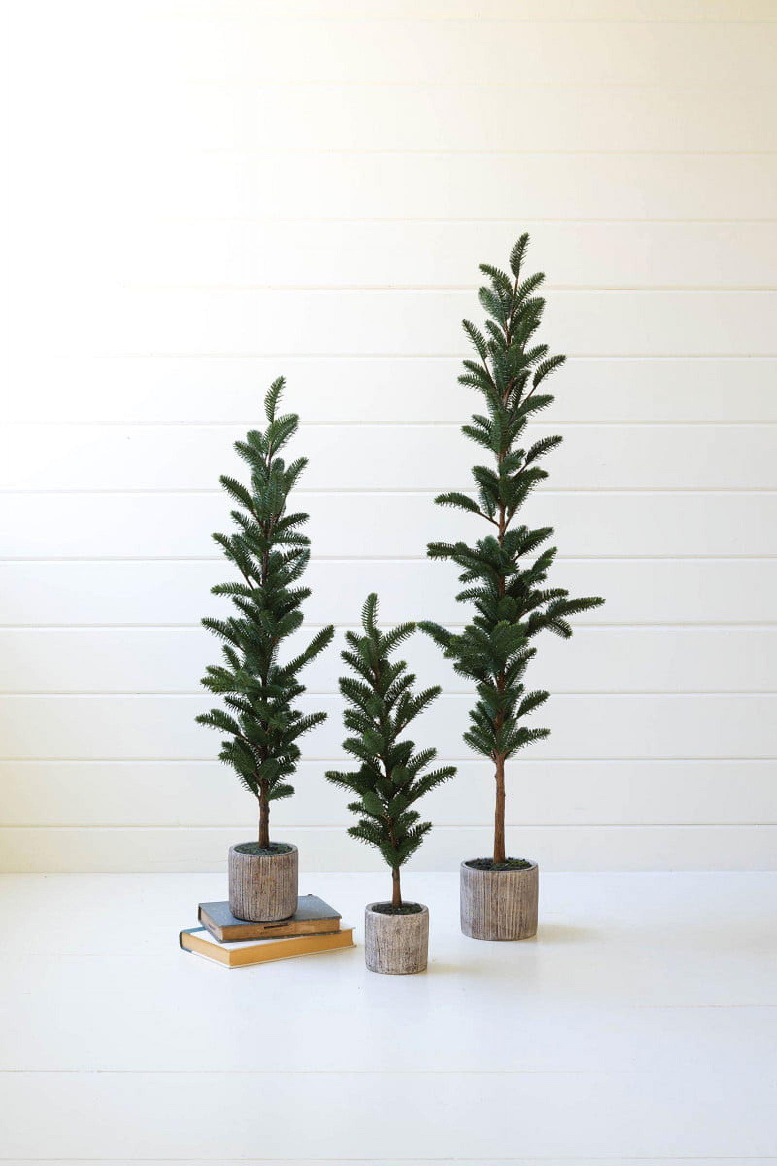 Trio of Winter Green Artificial Pine Trees in Cement Pots