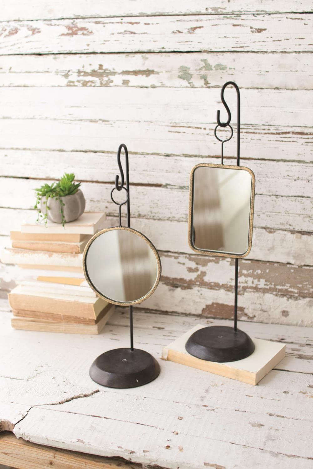 Small Gold Metal Rectangular and Round Table Mirrors