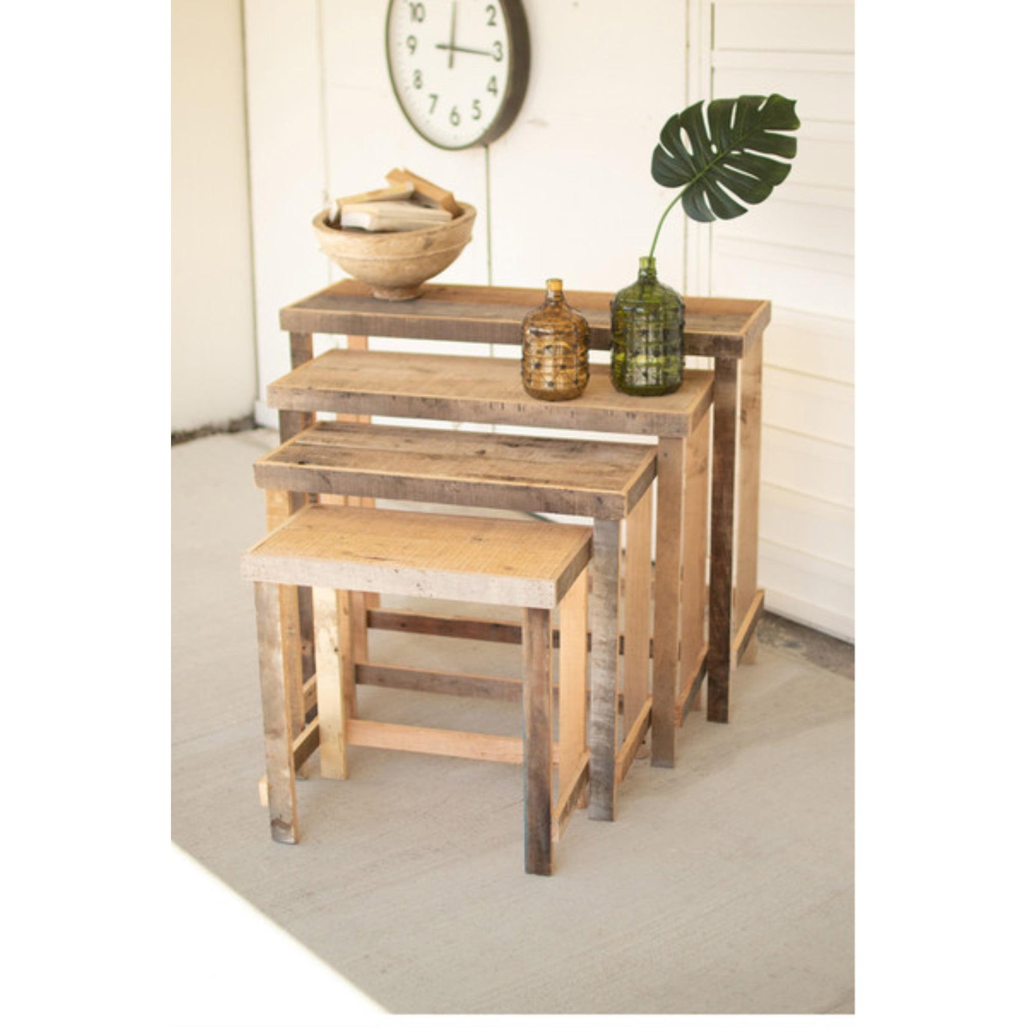 Rustic Recycled Poplar and Pine Wood Console Tables - Set of 4