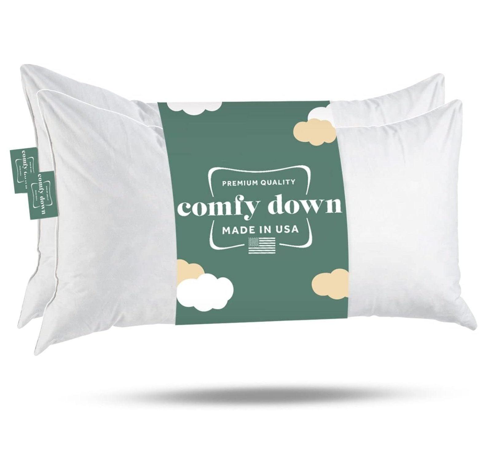 Set of 2 White Cotton Feather Down Rectangular Throw Pillows