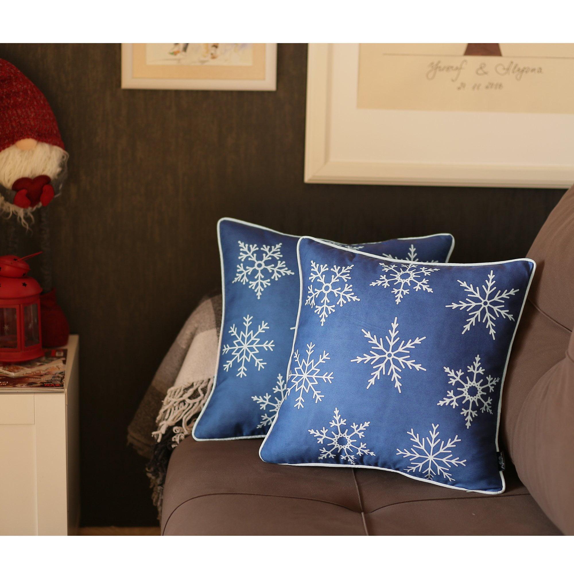 Blue Polyester Snowflake Euro Pillow Cover