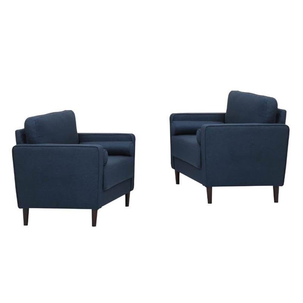 Navy Blue Upholstered Accent Chairs with Rubber Wood Legs, Set of 2