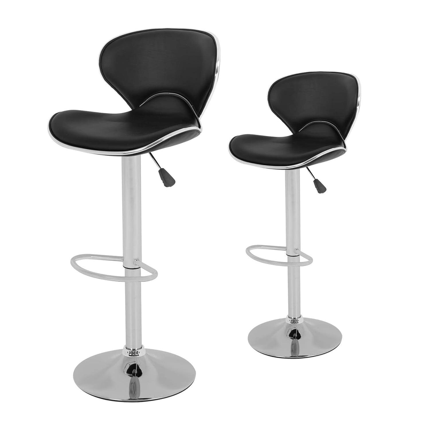 Adjustable Black Faux Leather Swivel Bar Stools with Chrome Base