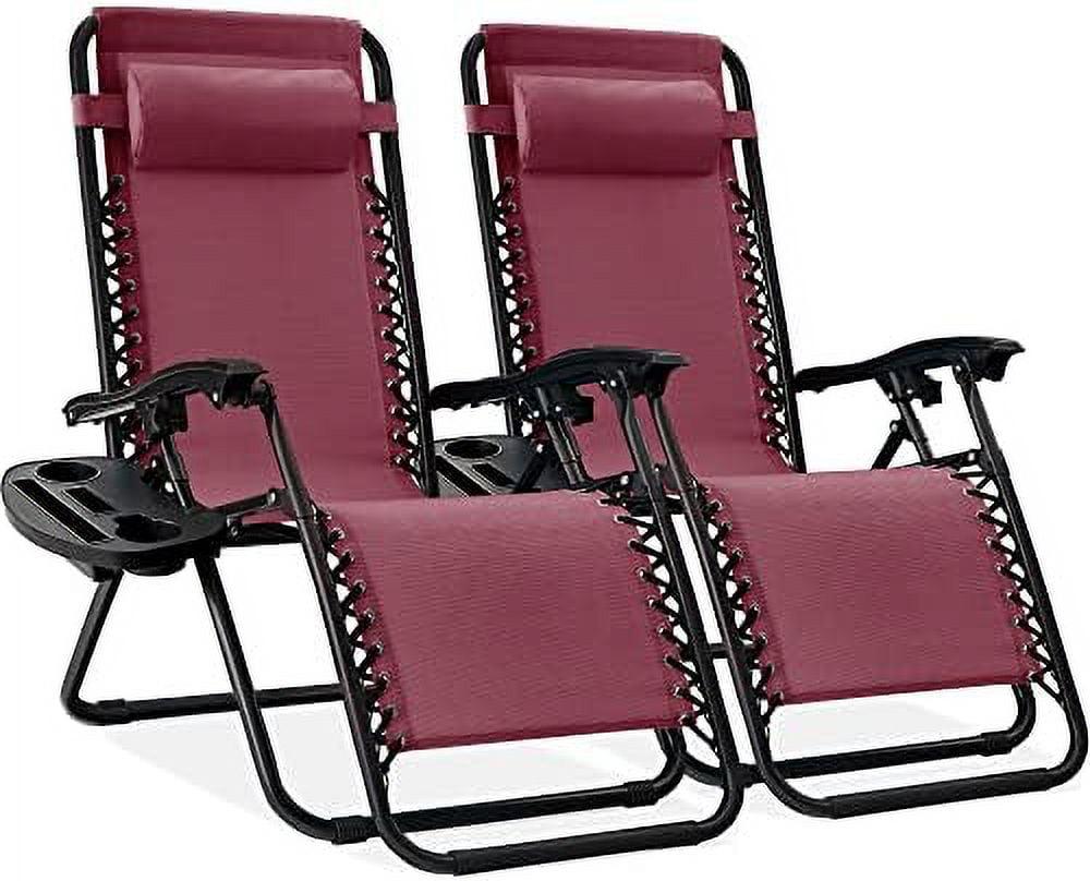 Burgundy Zero Gravity Lounge Chair Set with Cup Holder Tray