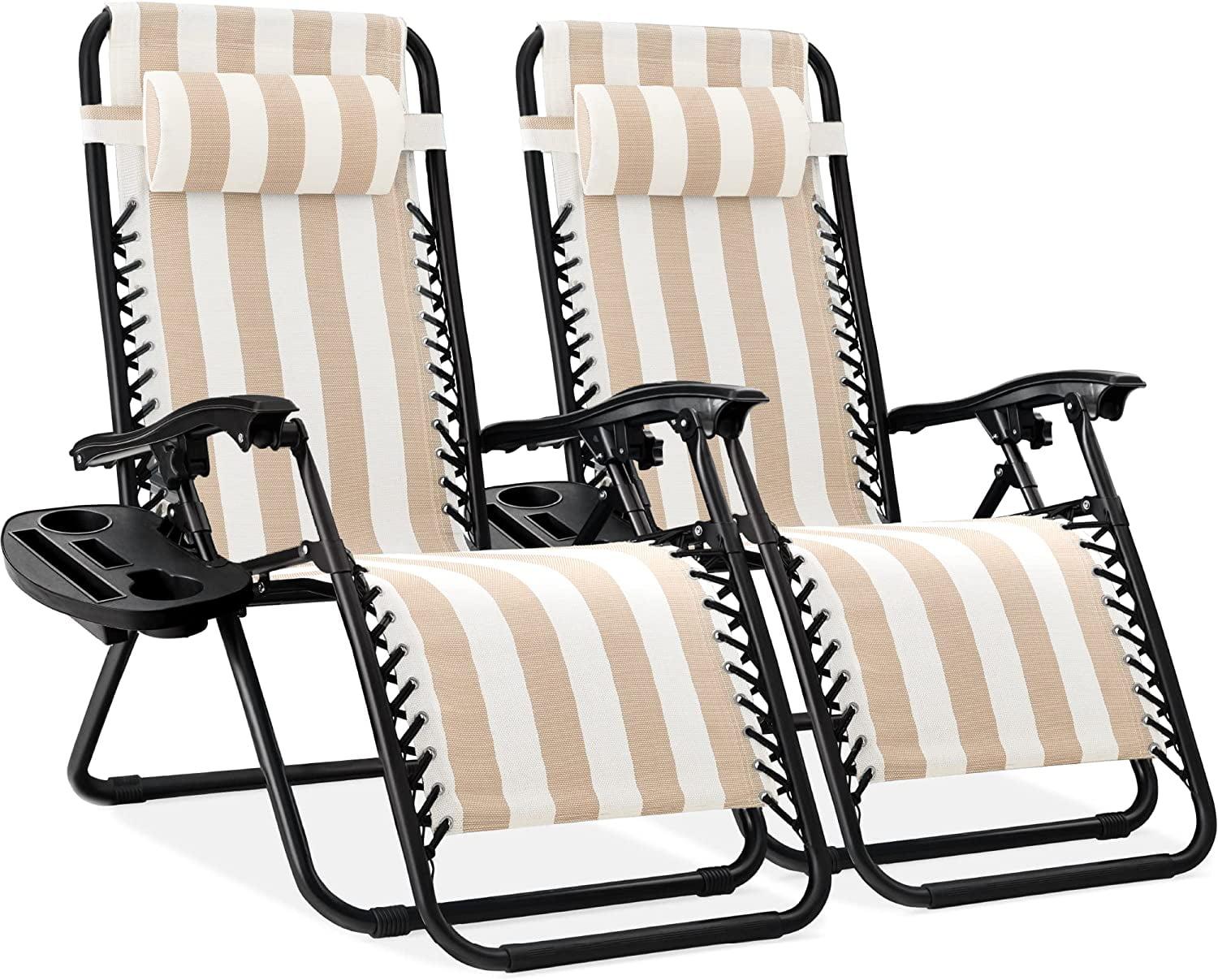 Coastal Tan Striped Zero Gravity Lounge Chair with Cup Holder