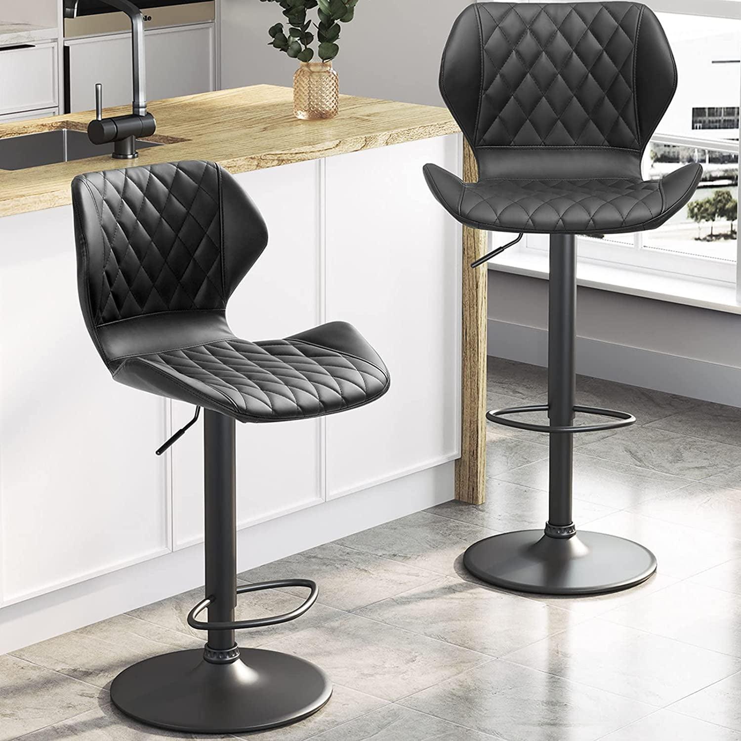 Waleaf Swivel Counter Height Bar Stools Set of 2,Adjustable PU Leather Dining Barstools with Footrest