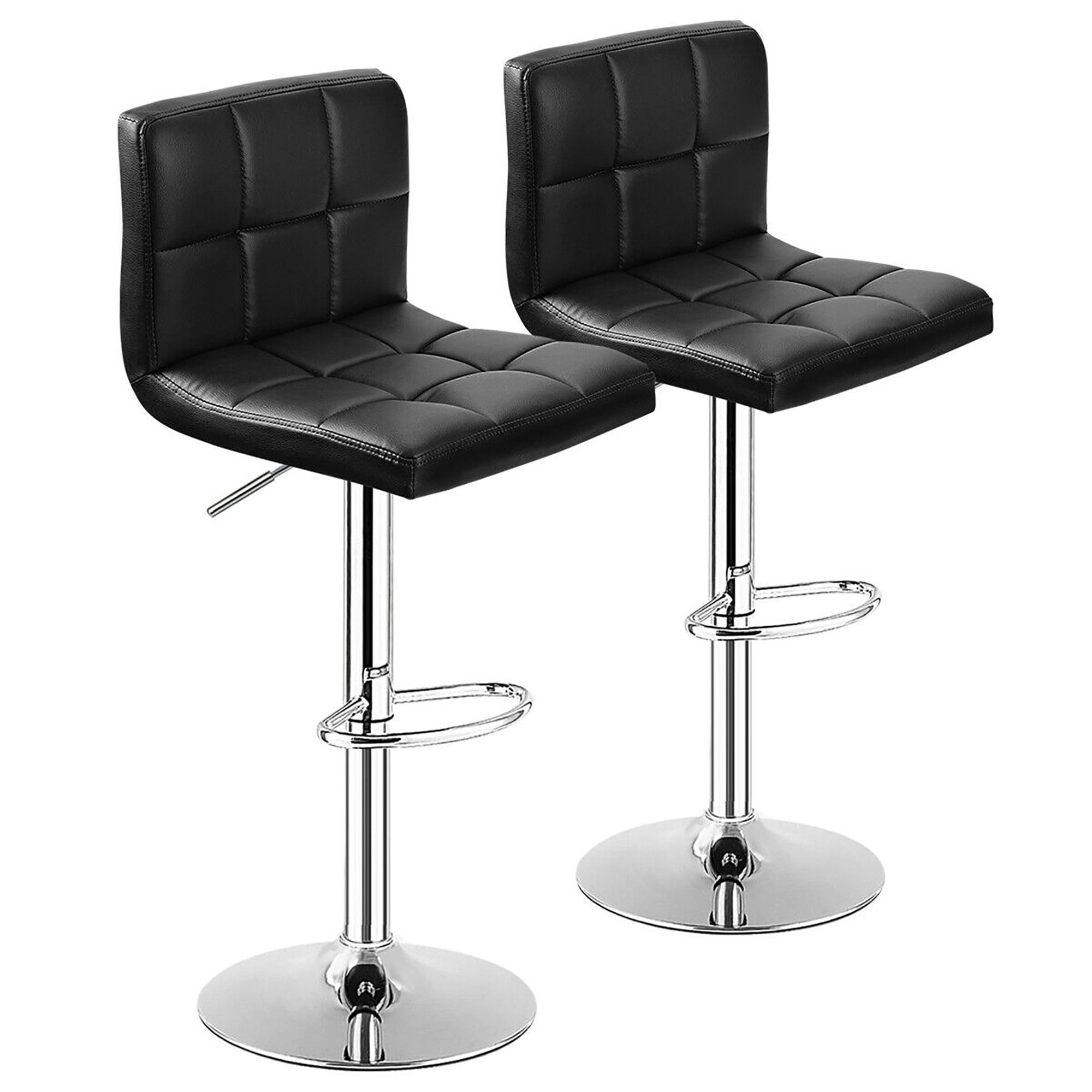 Costway Set of 2 Bar Stools PU Leather Adjustable Barstool Swivel Pub Chairs Black Full Back