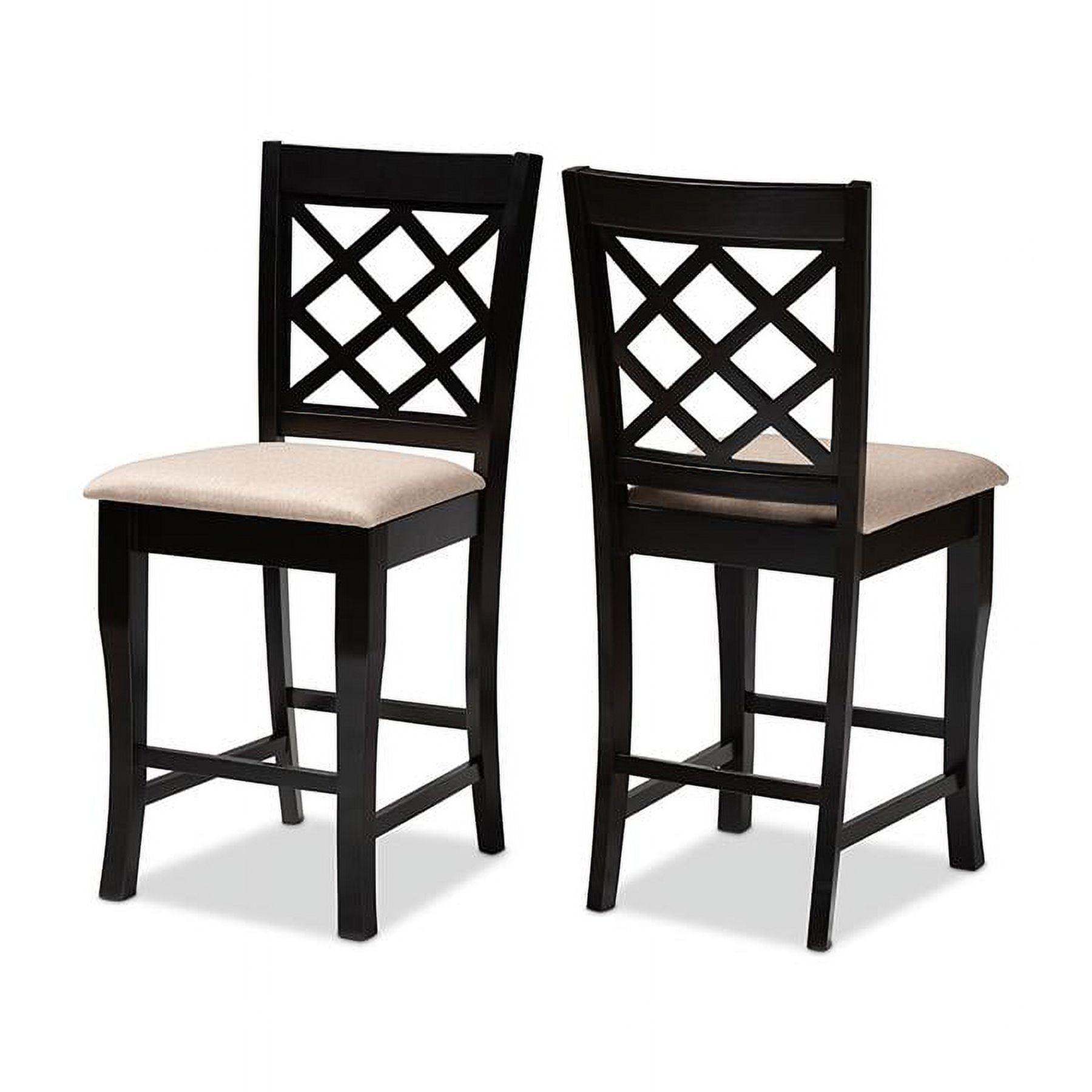 Set of 2 Cream Upholstered Oak Counter Stools