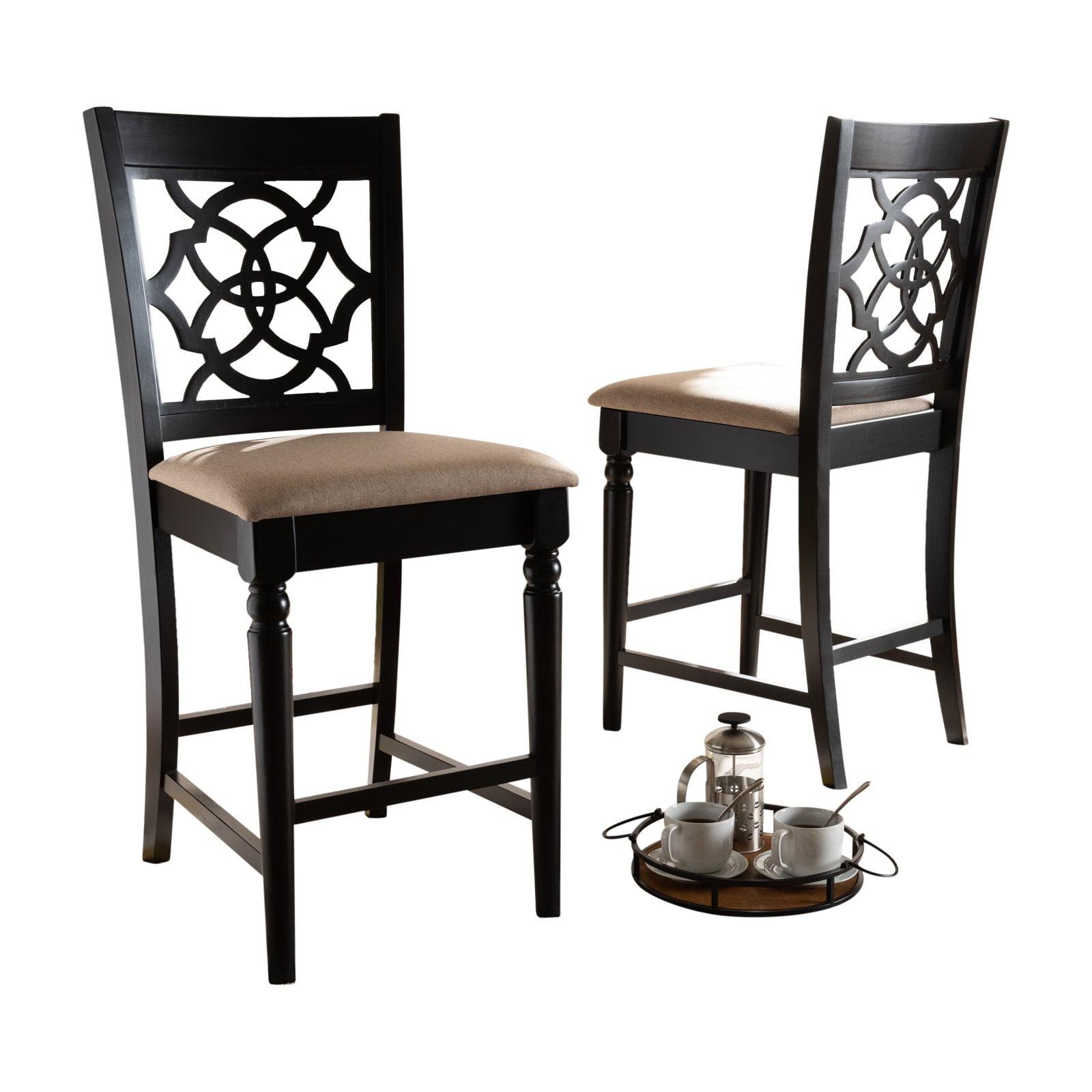 Arden Espresso Brown Oak Wood Counter Stools with Sand Upholstery, Set of 2