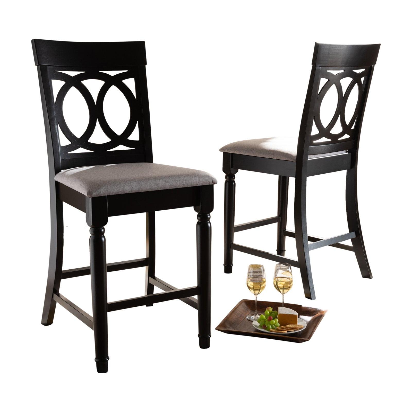 Verina Gray Upholstered Oak Wood Counter Stools, Set of 2