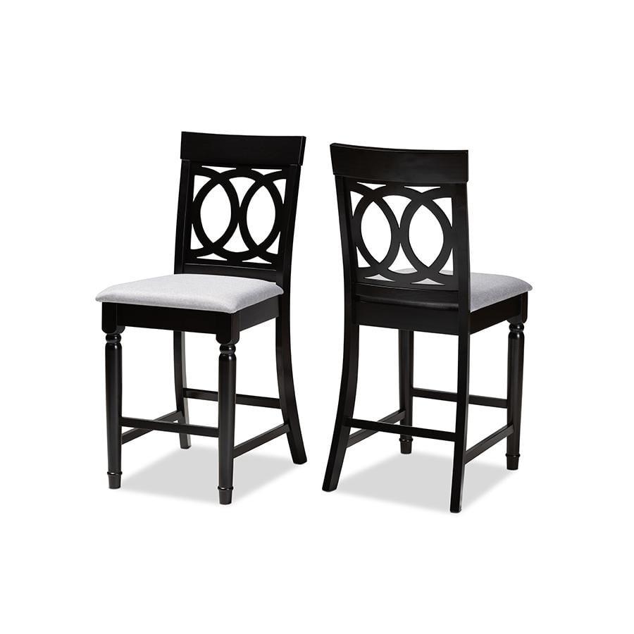 Verina Gray Upholstered Oak Wood Counter Stools, Set of 2