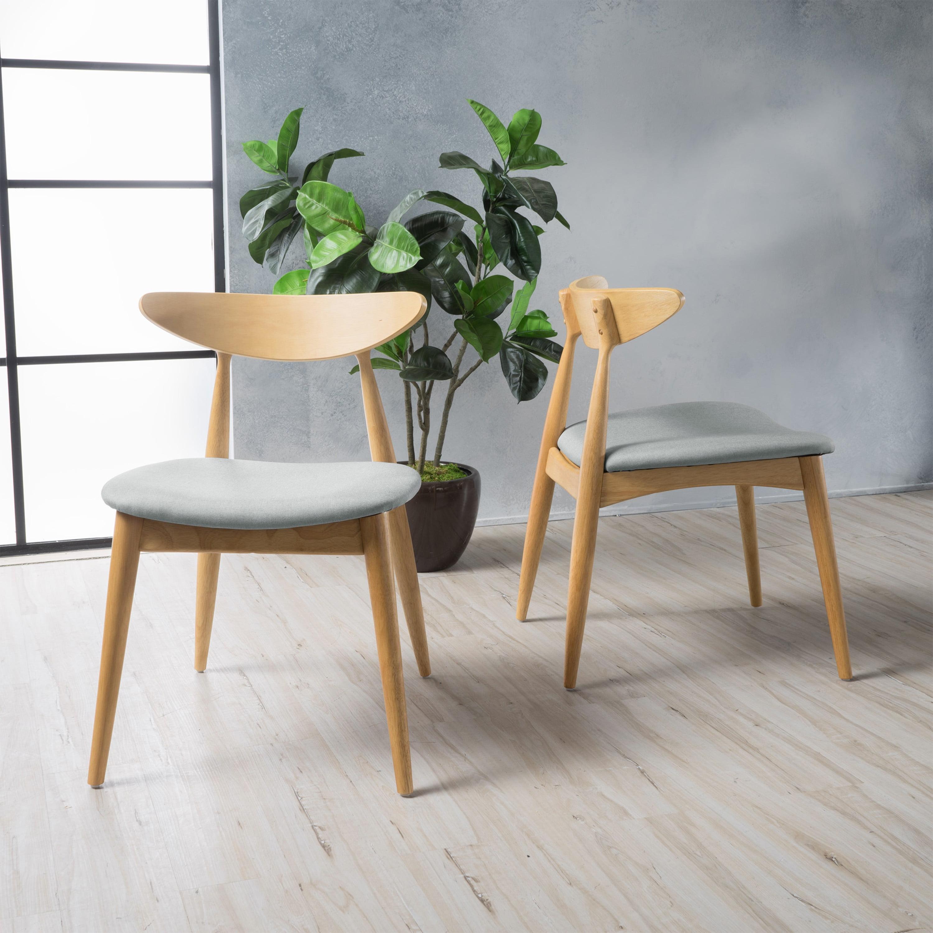 Set of 2 Beige Upholstered Mid-Century Modern Dining Chairs