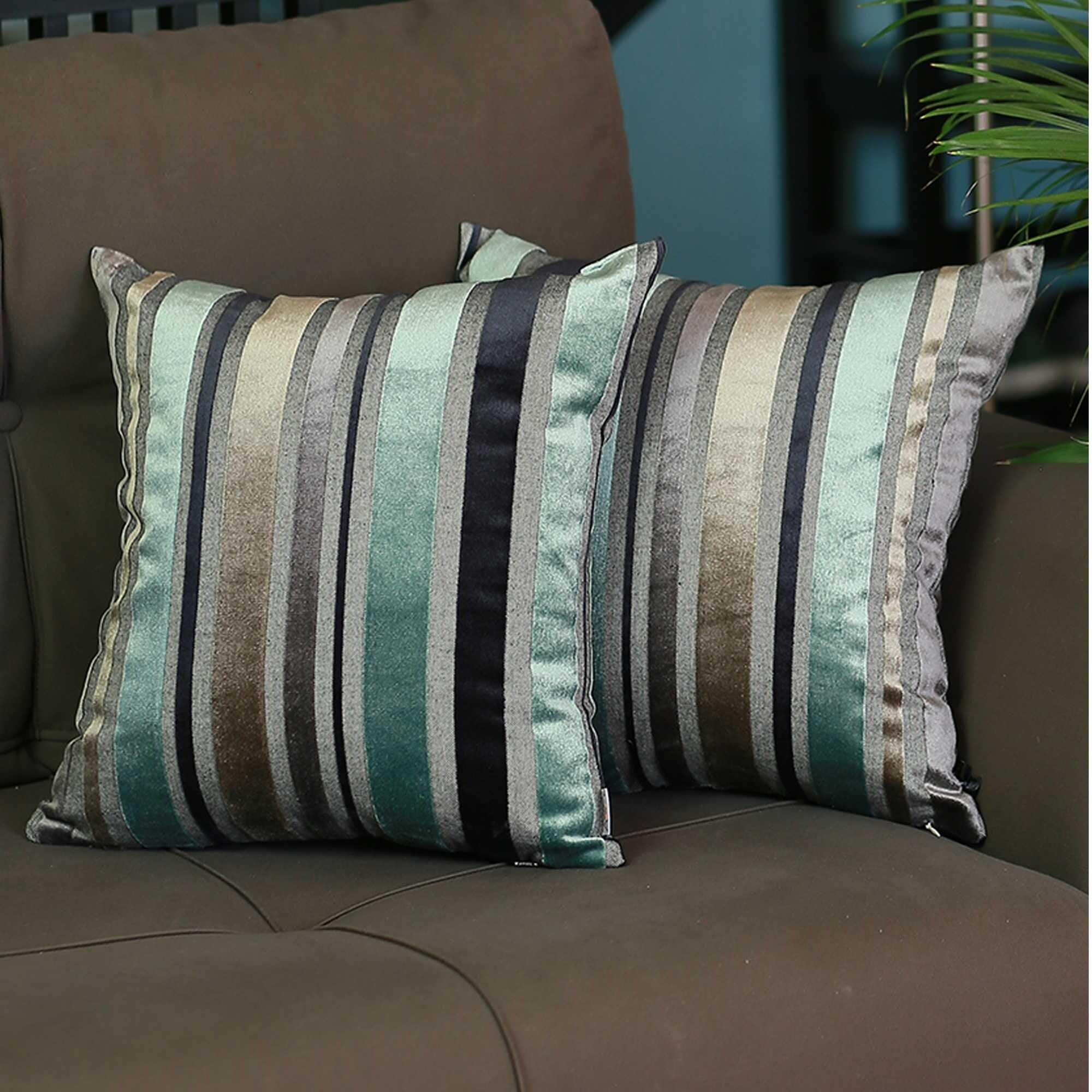 Luxurious Blue Variegated Stripe Polyester Pillow Cover Set