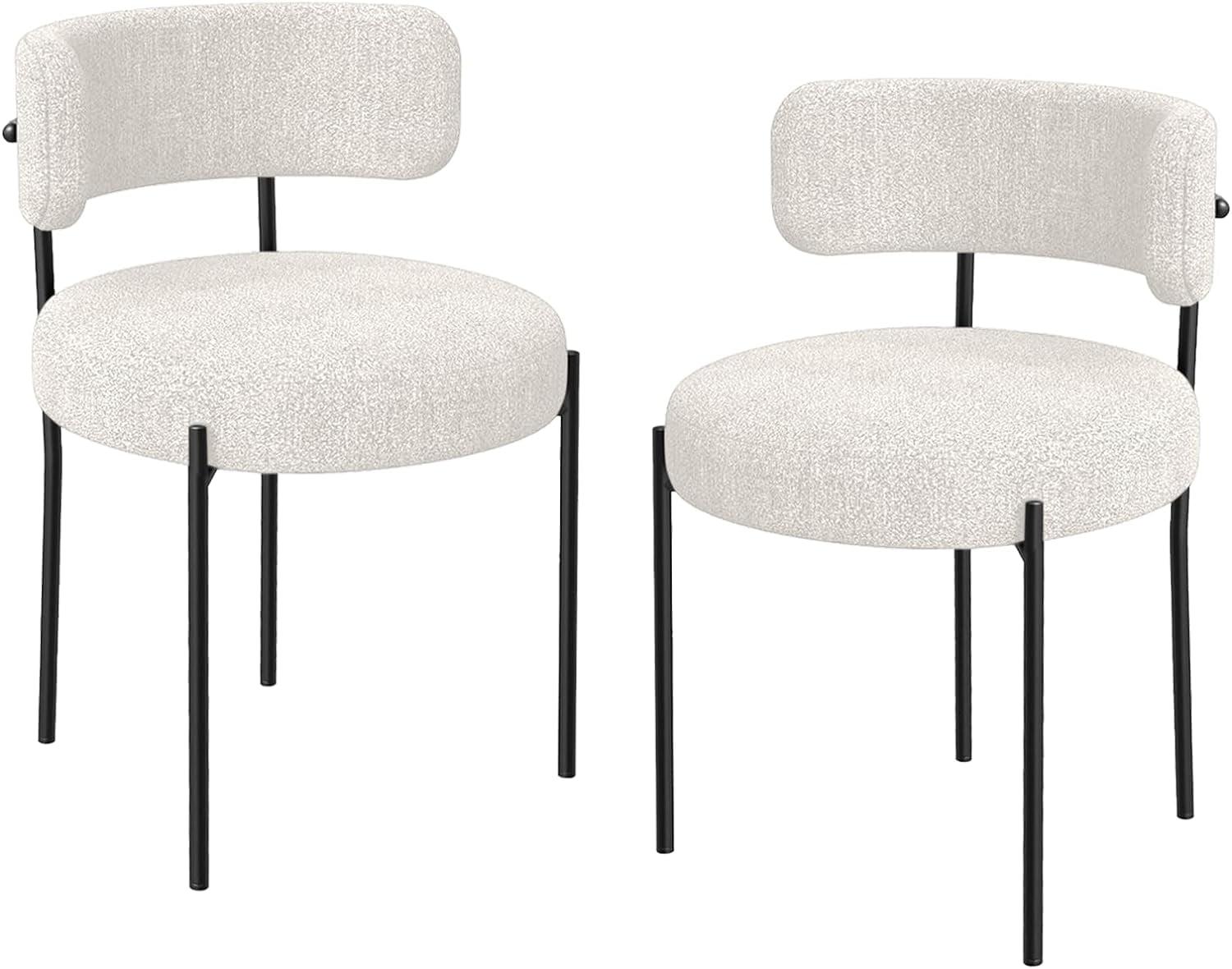 Set of 2 Boucle Fabric Kitchen Dining Chair