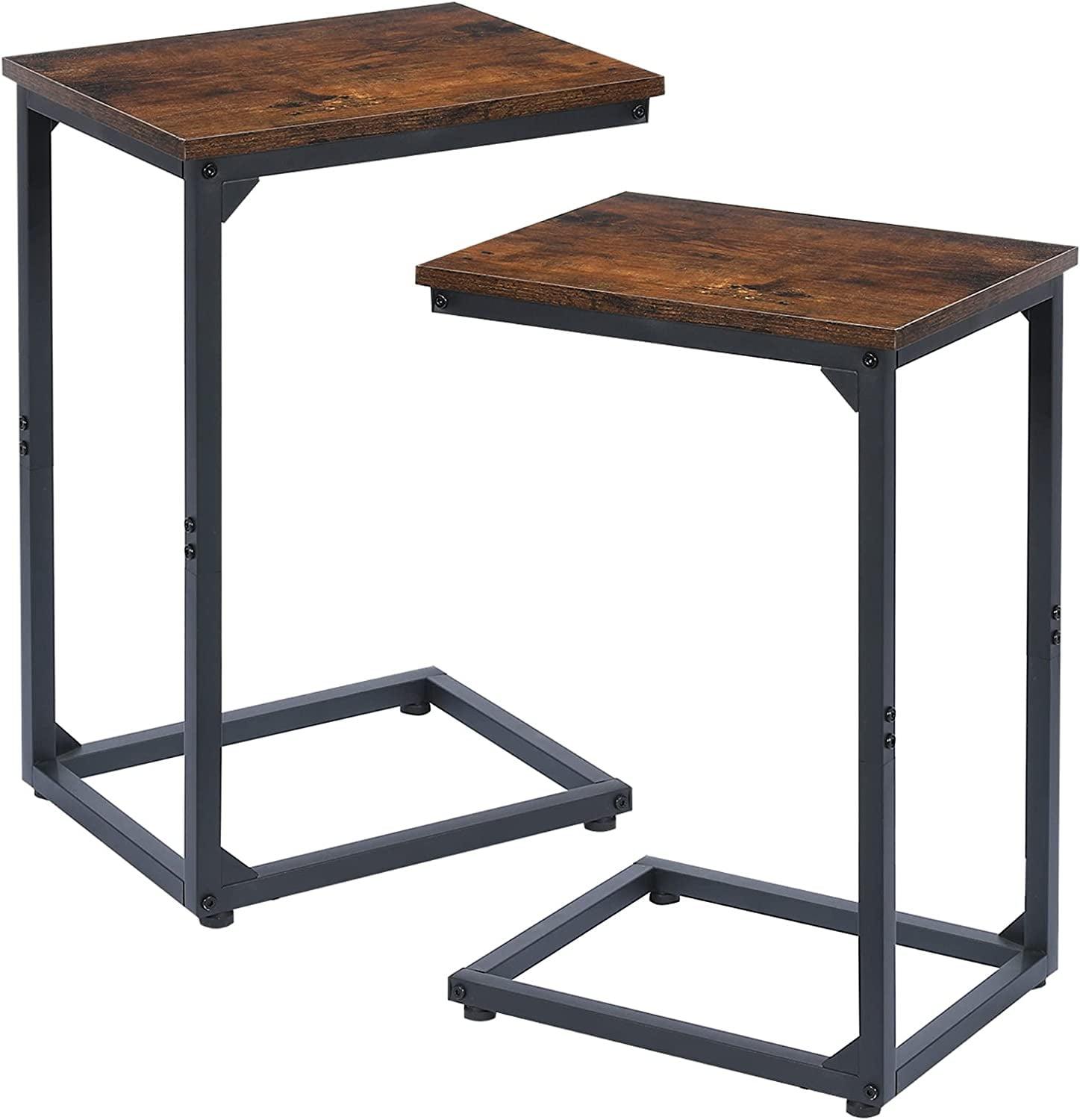 C Table Side Table Set of 2 - Couch End Tables Farmhouse Living Room Sets, Rustic Brown (YH017-30BN)