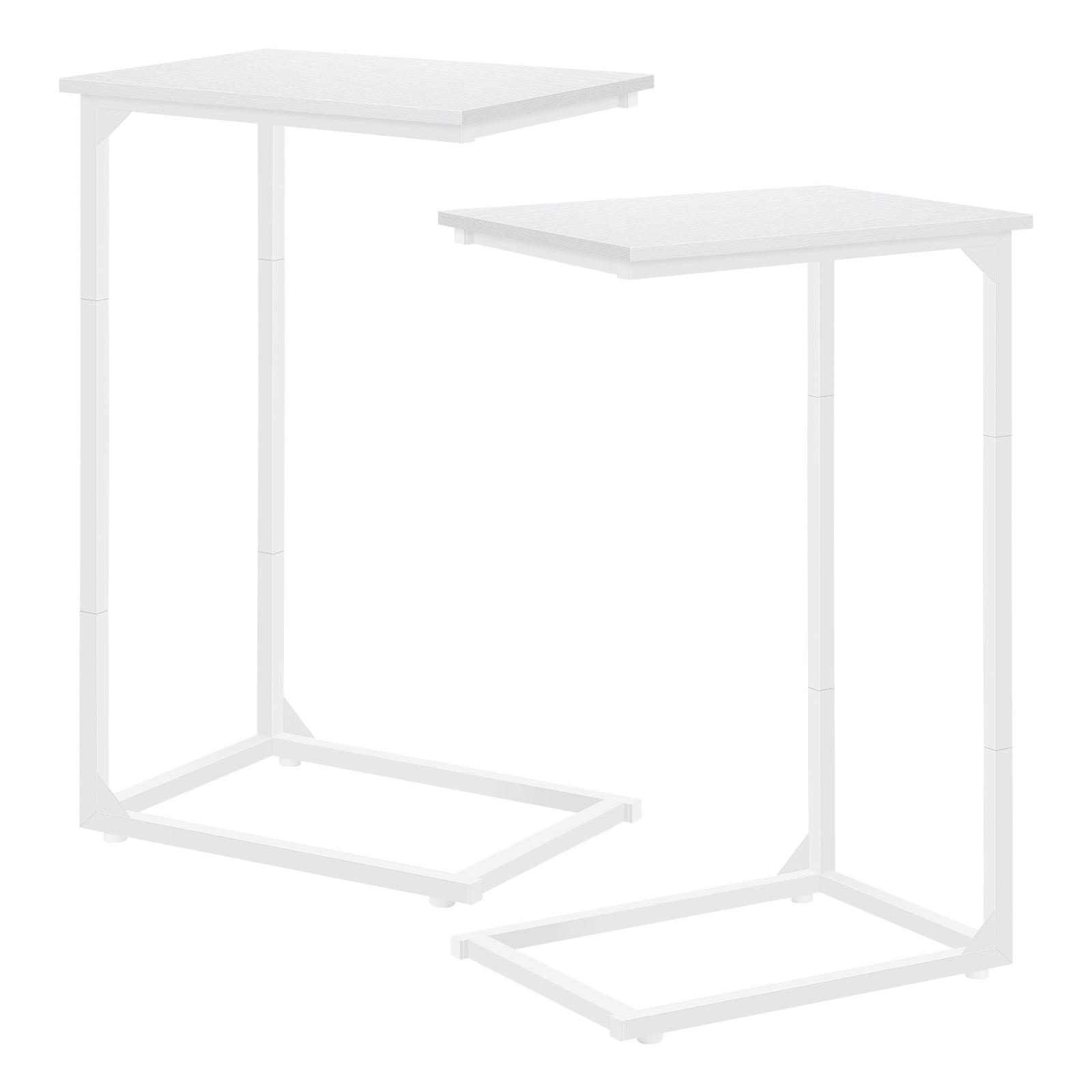 White C-Shaped Metal and Wood Side Tables, Set of 2