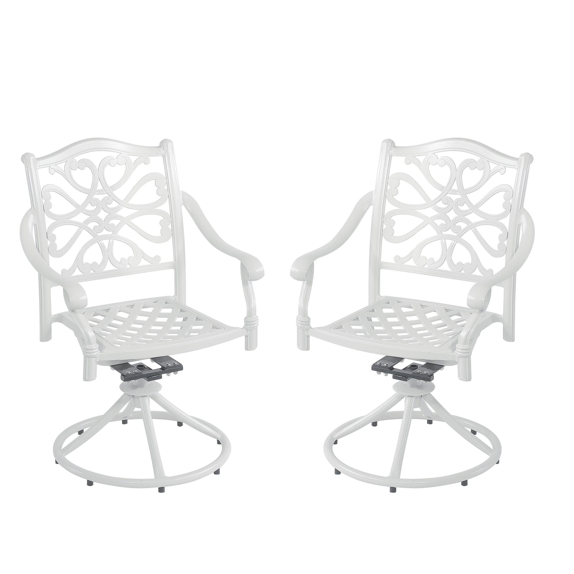 Mondawe 2 Pieces Cast Aluminum Swivel Dining Chair, All-Weather Aluminum Swivel Dining Chairs Outdoor Rocker Chair for Home Patio Garden Deck, White