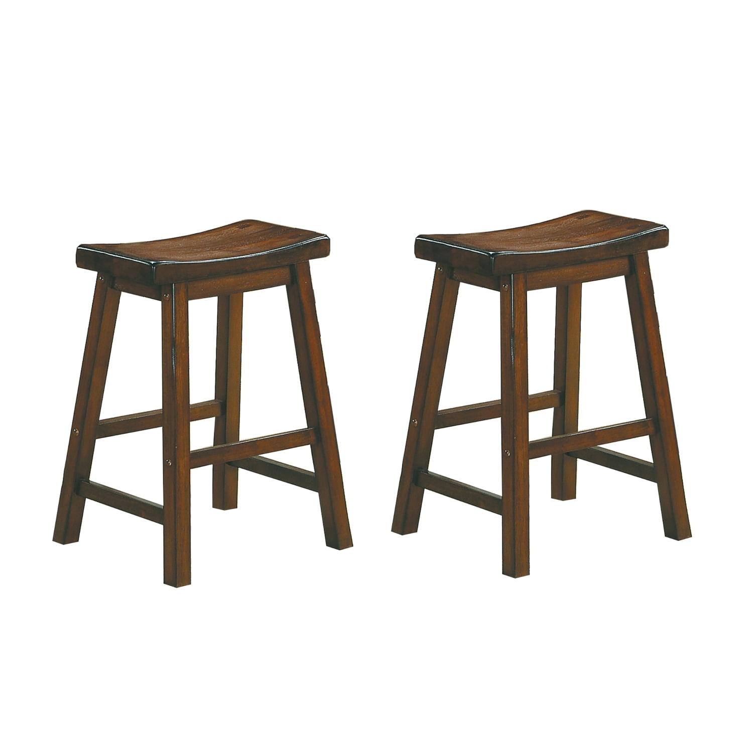 24" Brown Solid Wood Backless Saddle Counter Stool