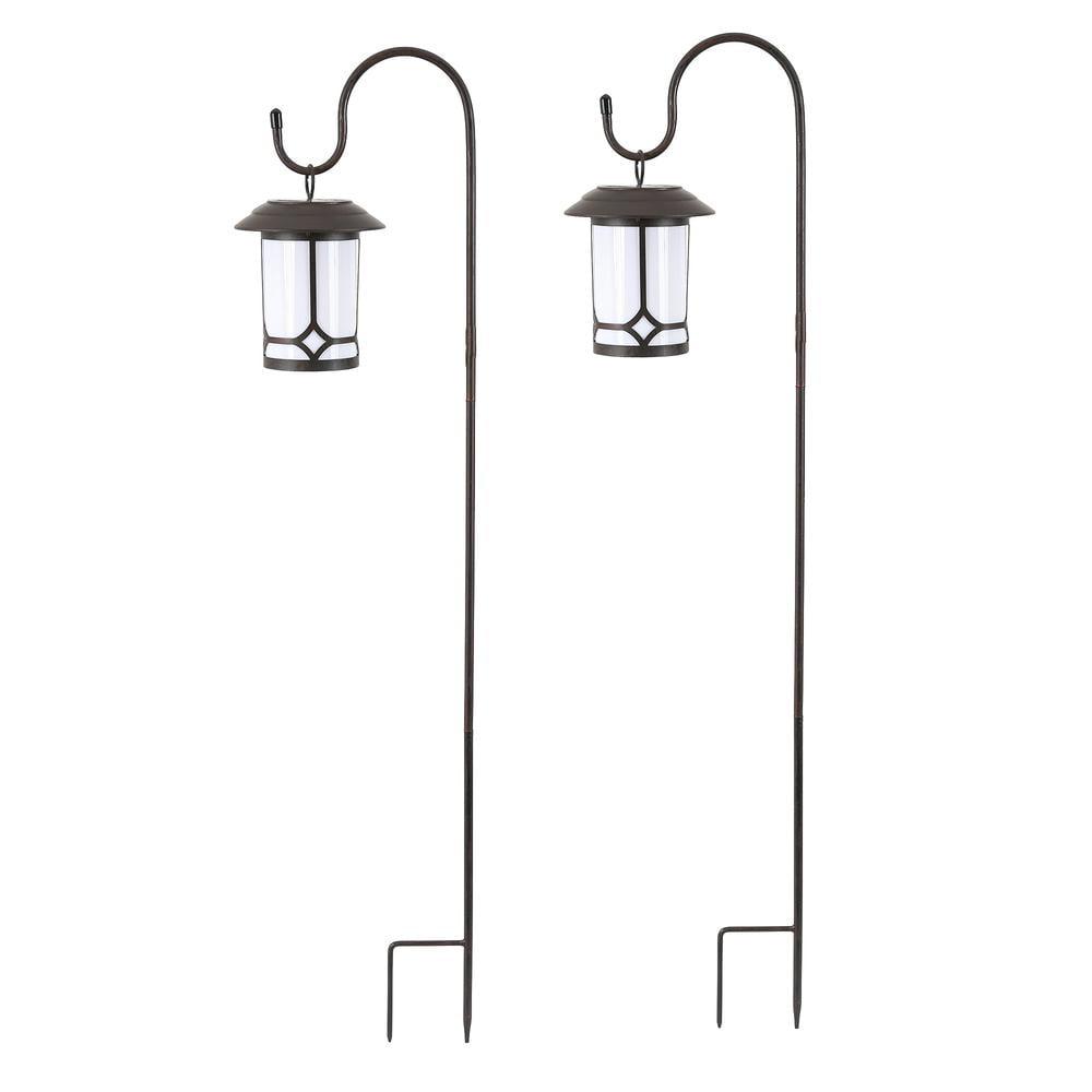 Set of 2 Black Matte Solar Pathway Lanterns with Hooks