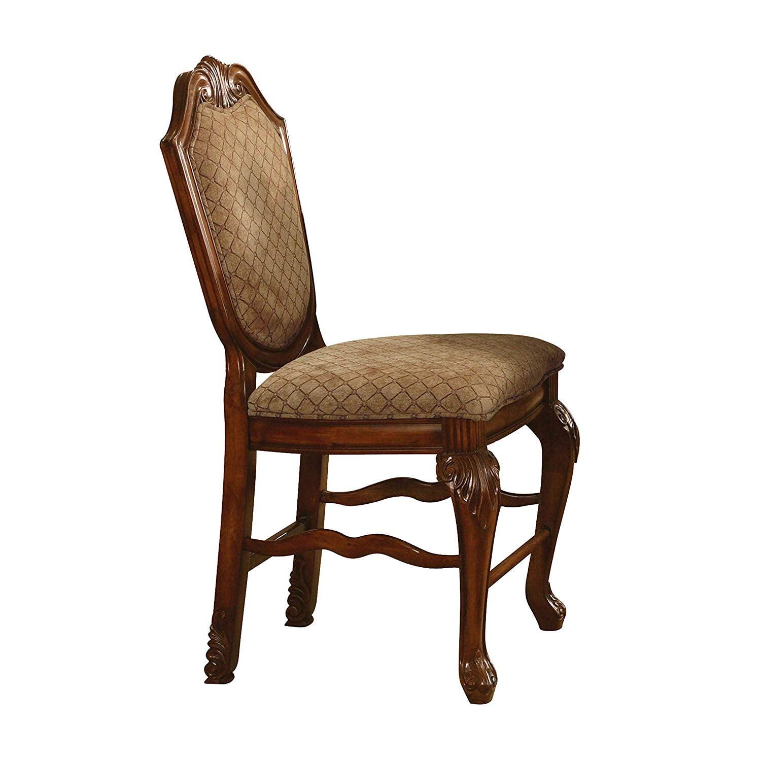 Elevated Cherry Wood Upholstered Side Chair with High Back