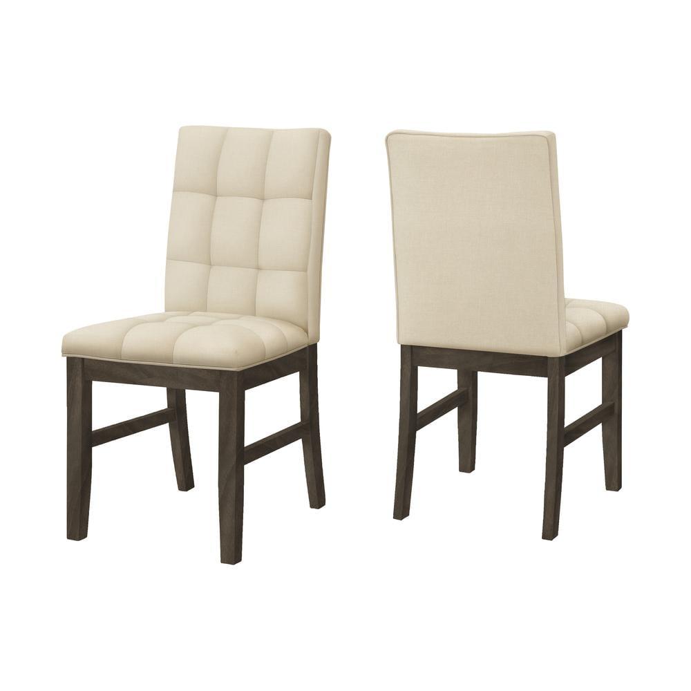 Monarch Specialties Dining Chair 37 inch Height Set Of 2 Upholstered Dining Room Kitchen Cream Fabric Grey Solid Wood Transitional