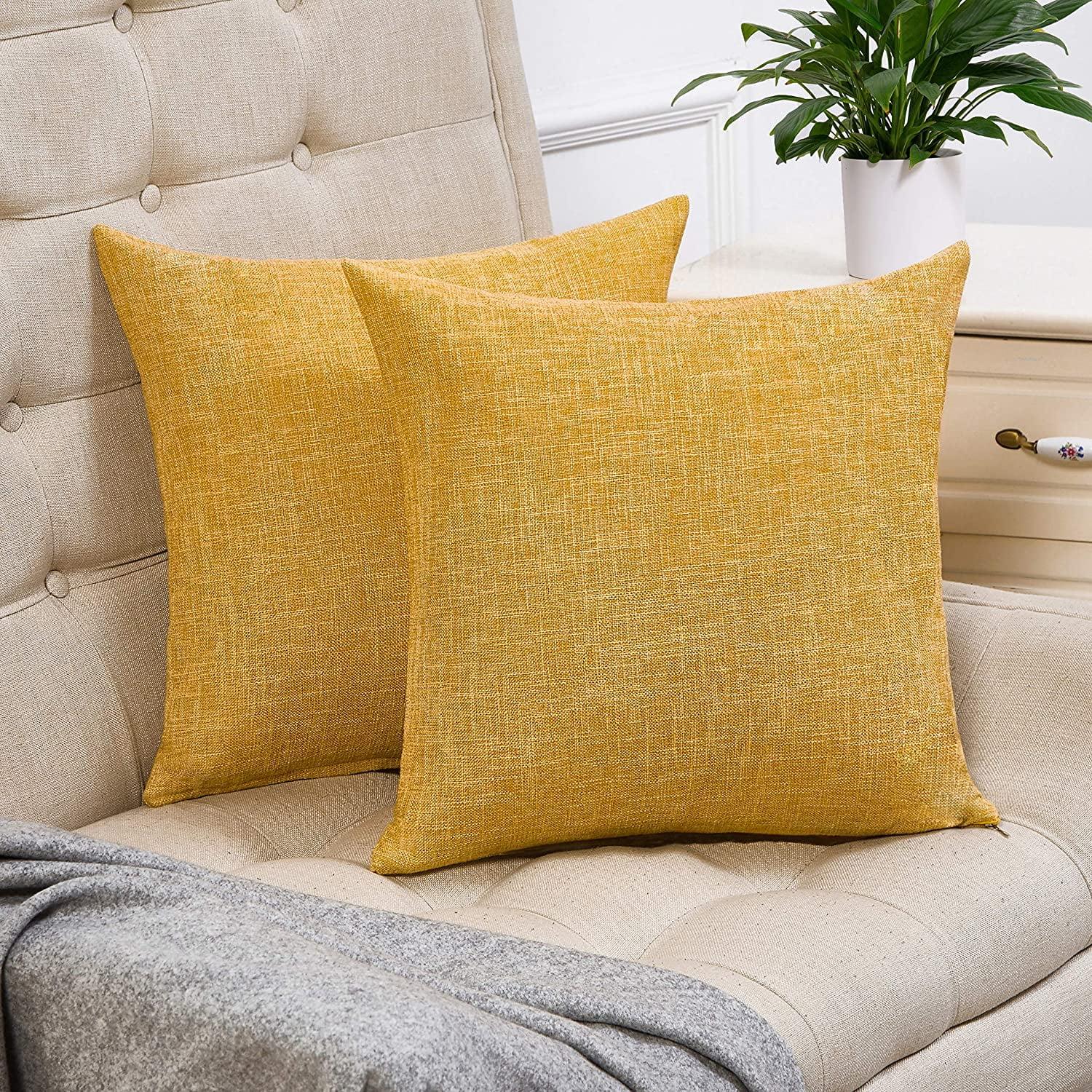 Set of 2 Mustard Yellow Linen Throw Pillow Covers 18x18 Inch