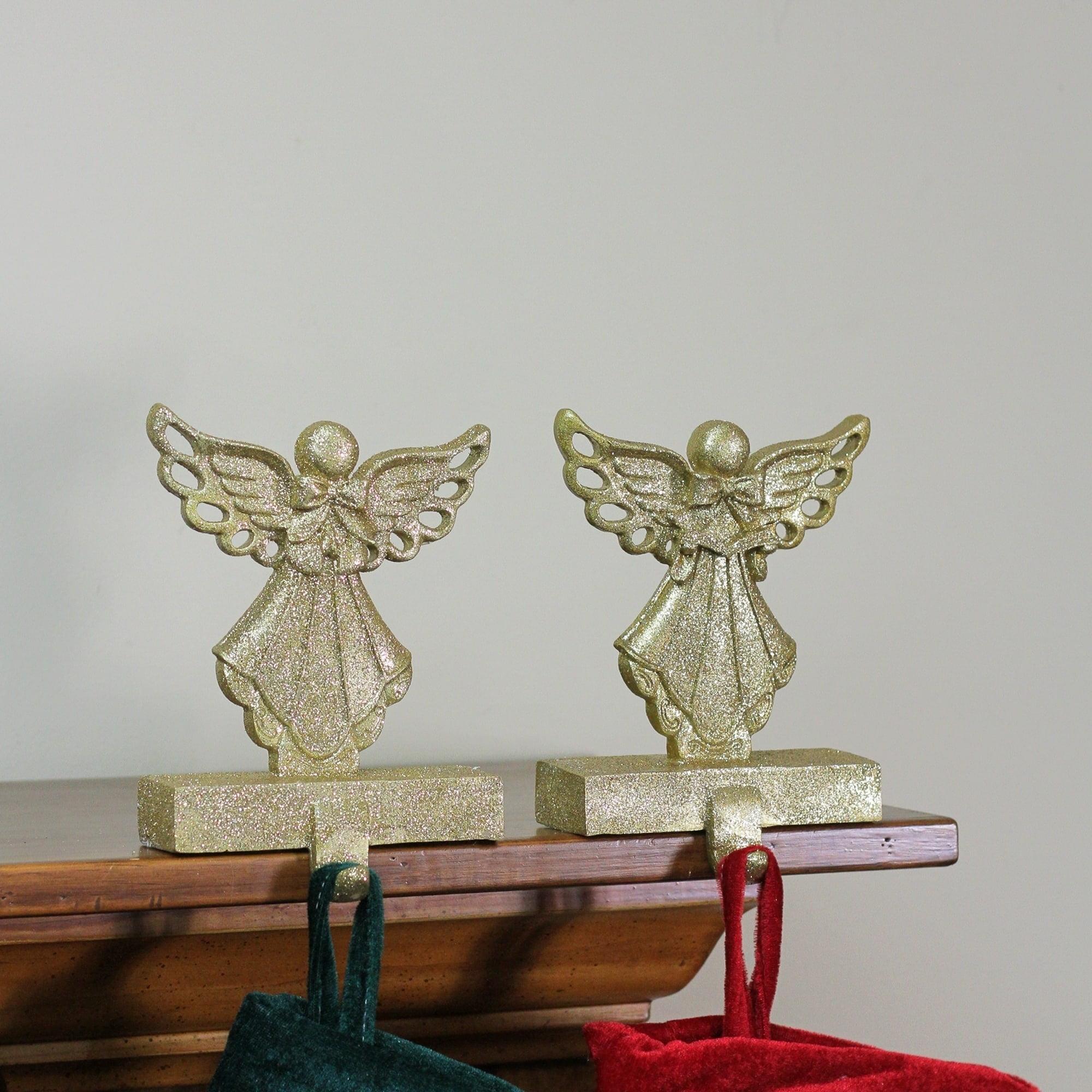 Northlight Angel Glittered Christmas Stocking Holders - 5.5" - Gold - Set of 2