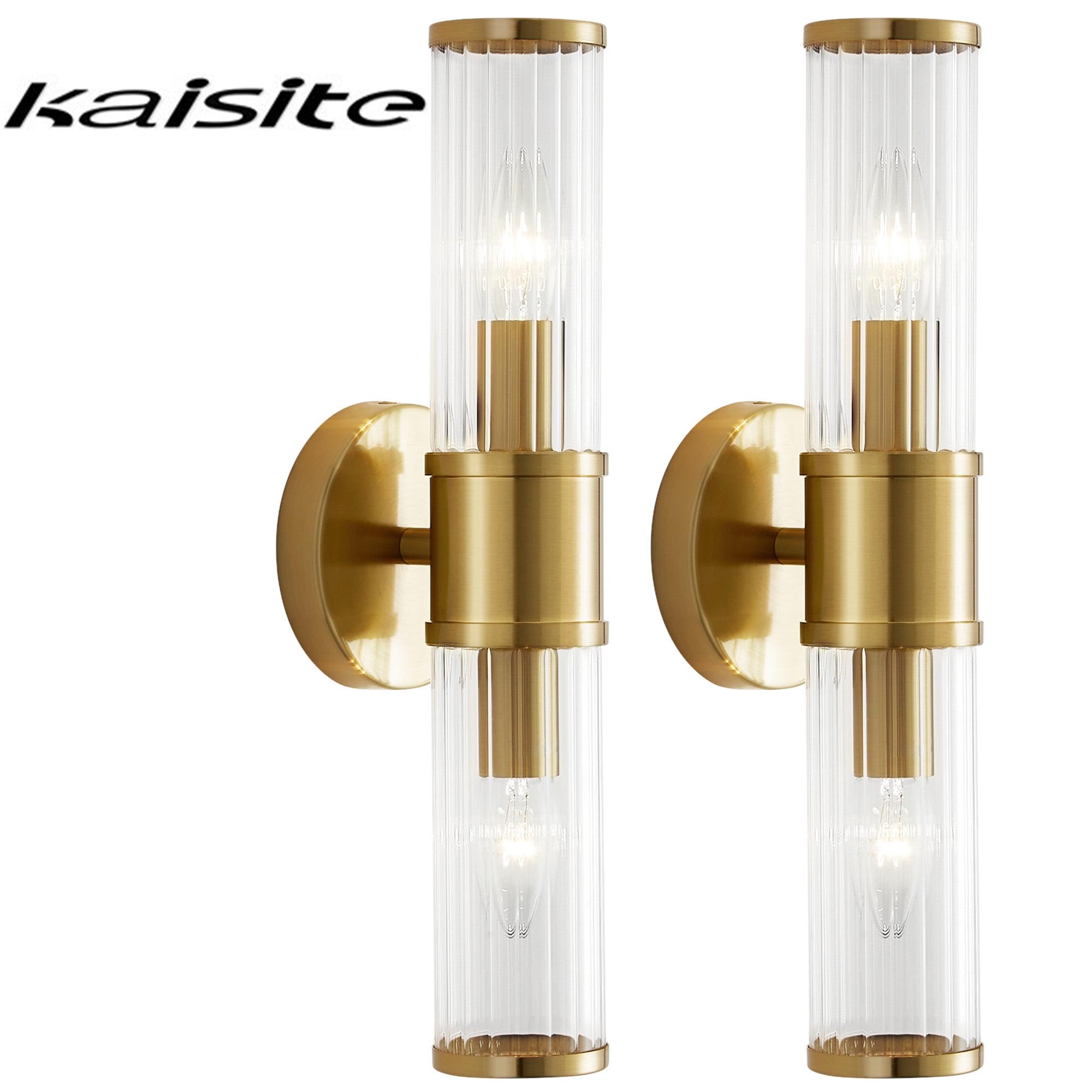 Set of 2 Brass and Glass Cylinder Wall Sconces