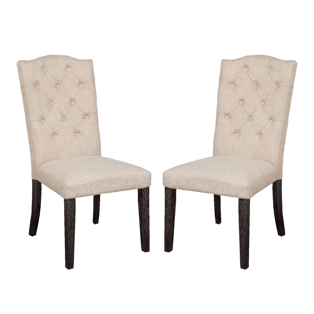 Simple Relax Set of 2 Linen Upholstered Side Chairs in Beige and Weathered Espresso