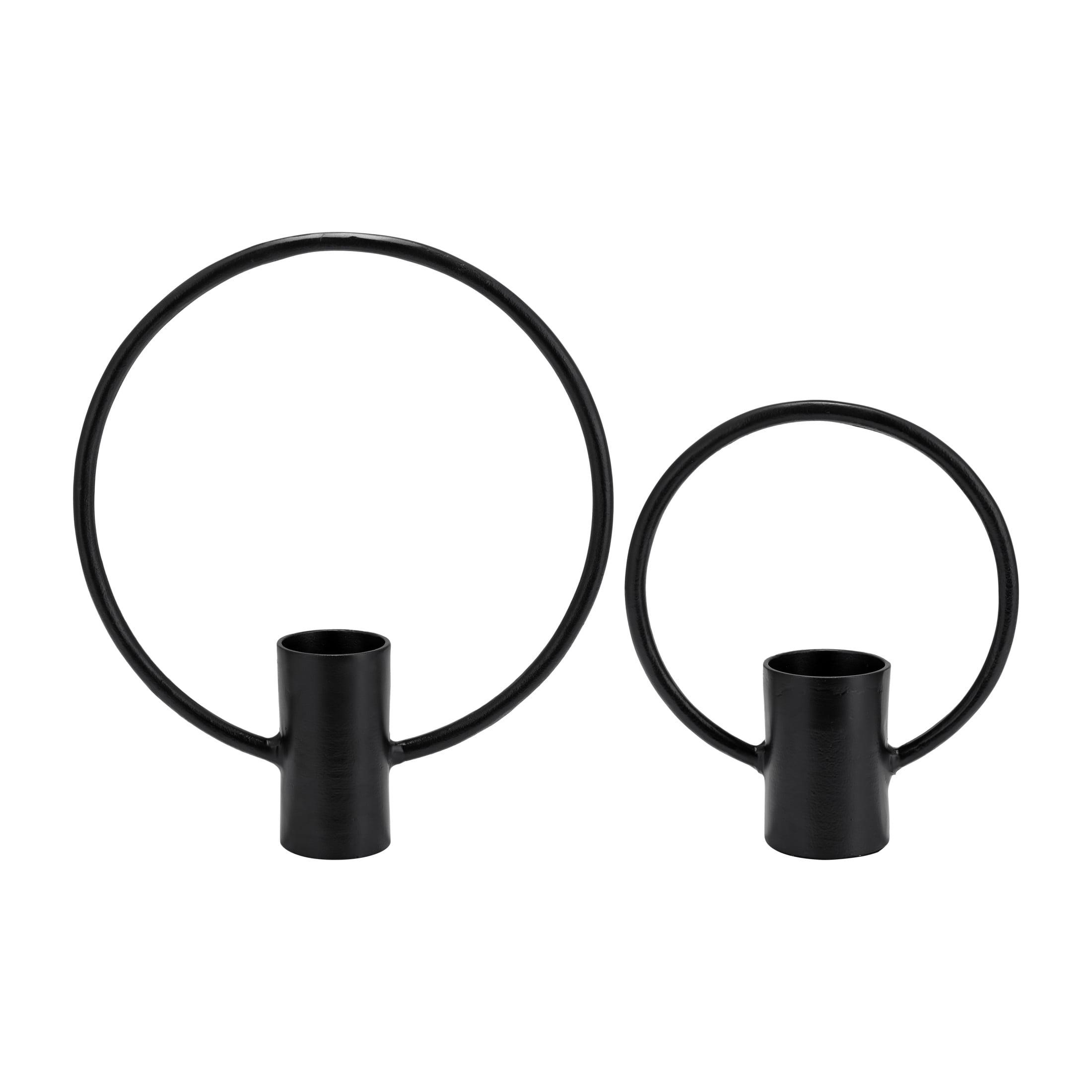 Sagebrook Home Set of 2 Metal Decorative Ring Candle Holders - Contemporary Abstract Black Aluminum Ring