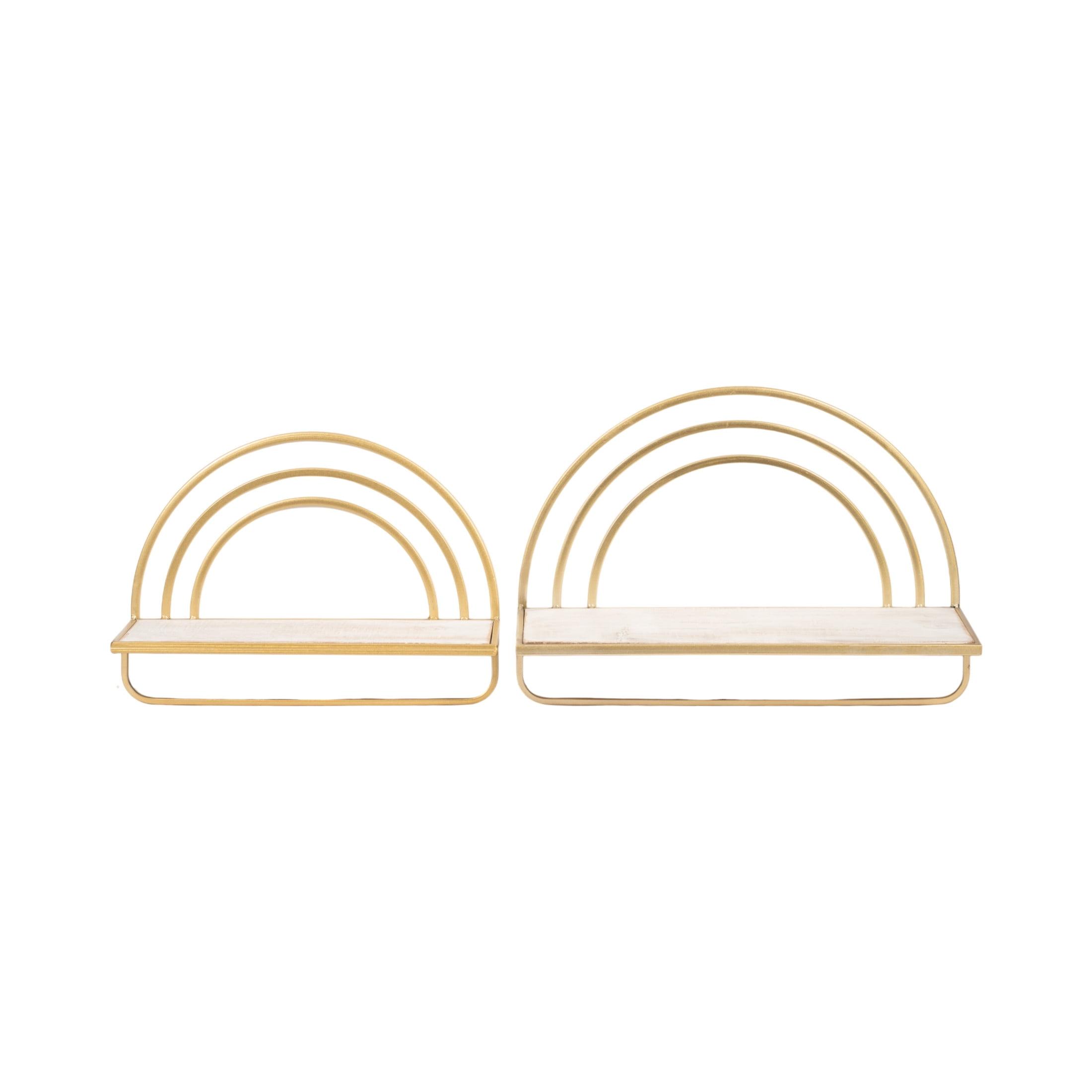 Set of 2 Metal and Wood Rainbow Shaped Shelves Floating Shelves, Mounted Shelves For Storage - 17" x 7" x 20"