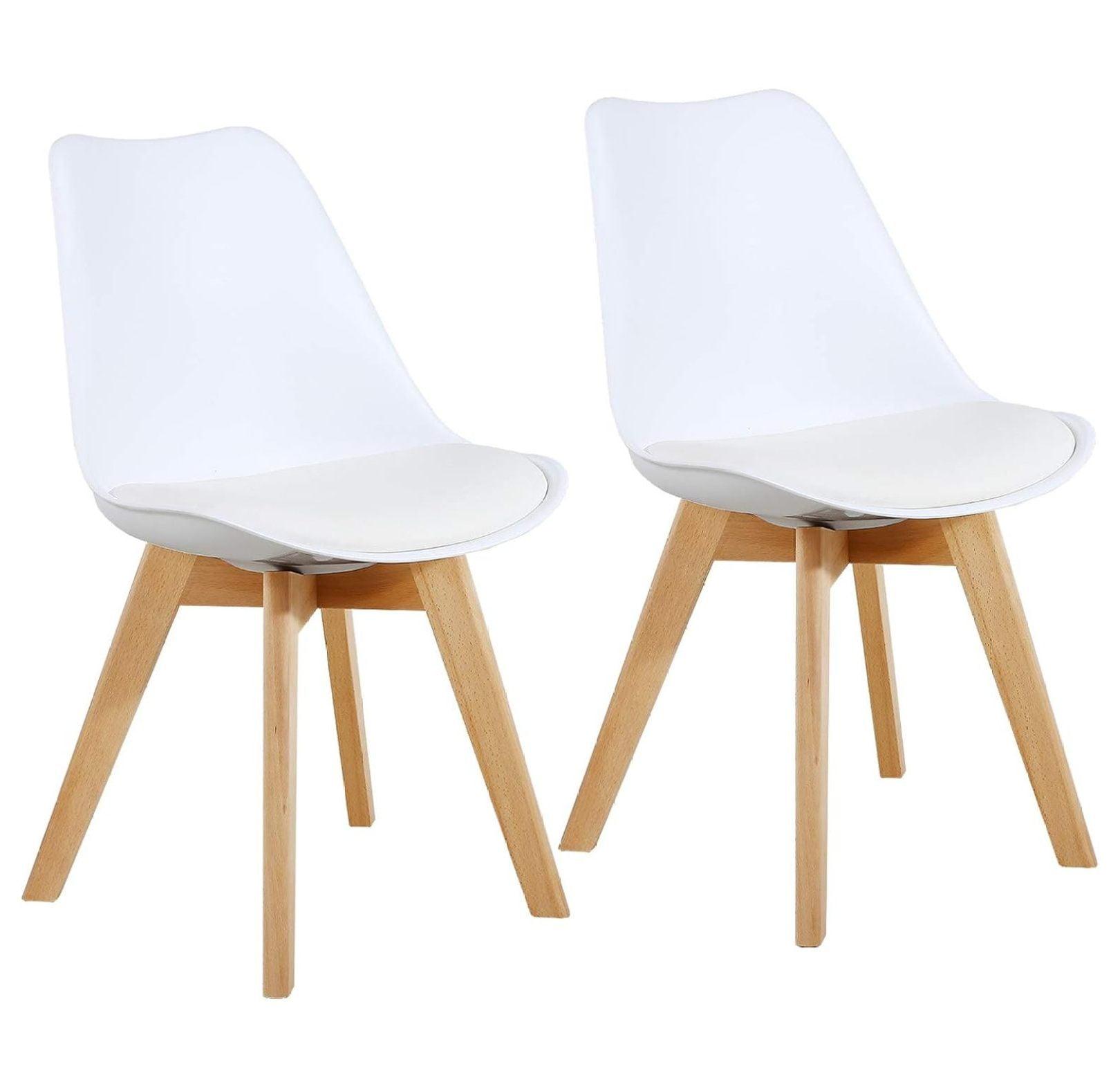 GOTMINSI Set of 2 Modern Style Chair Dining Chairs, Shell Lounge Plastic Chair with Natural Wood Legs (White)