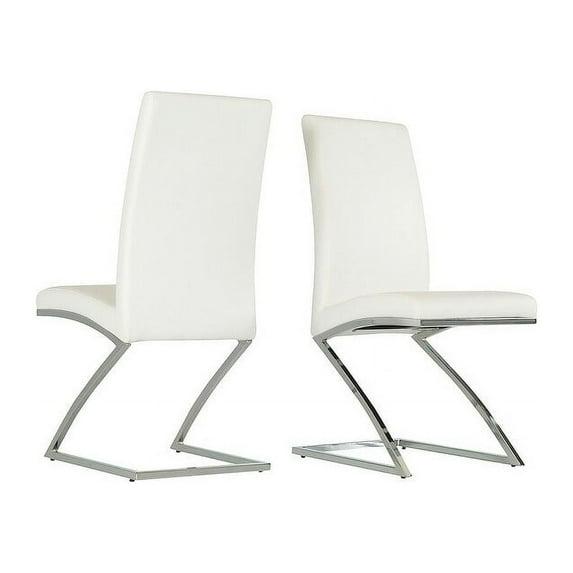 Set of 2 Modern Faux Leather and Chrome Dining Chairs - 39"H x 17"W x 18"D White, Chrome