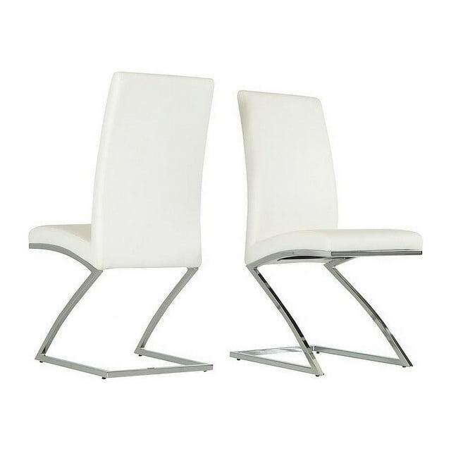 Set of 2 Modern Faux Leather and Chrome Dining Chairs - 39"H x 17"W x 18"D White, Chrome