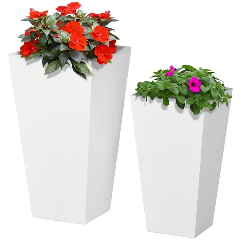 Outsunny 2-Pack MgO Flower Pots with Drainage Holes, Outdoor Planters, Durable & Stackable, for Entryway, Patio, Yard, Garden