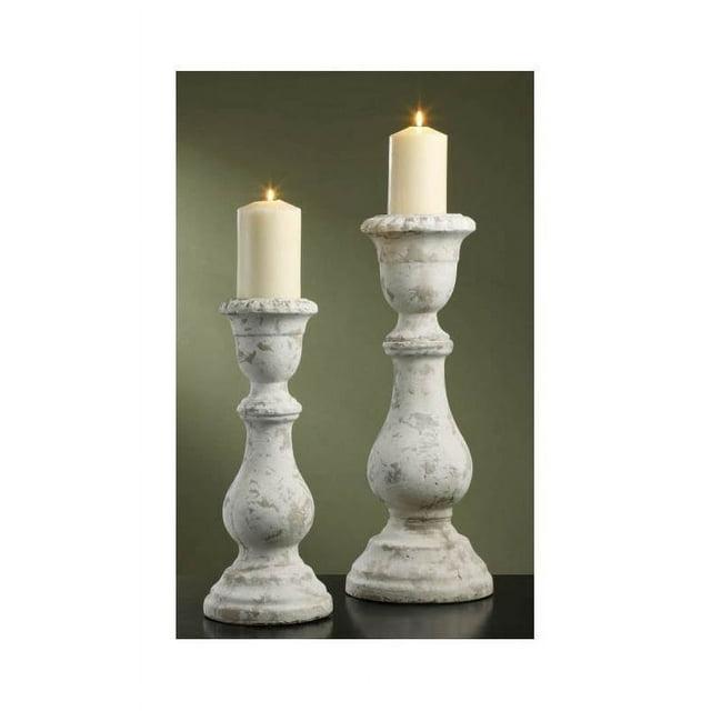 Set of 2 Newport Candleholders Resin White standing 16"/20"HT